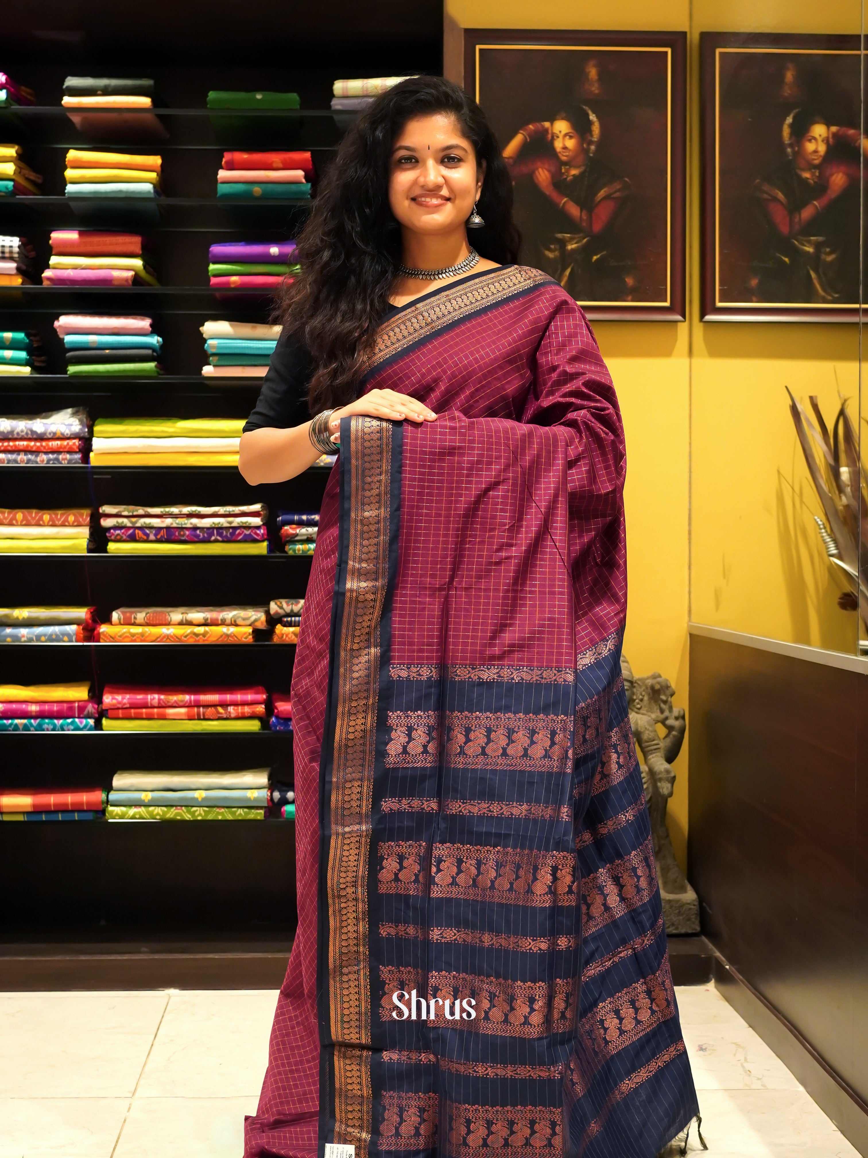 Maroon & Blue - Kalyani Cotton - Shop on ShrusEternity.com