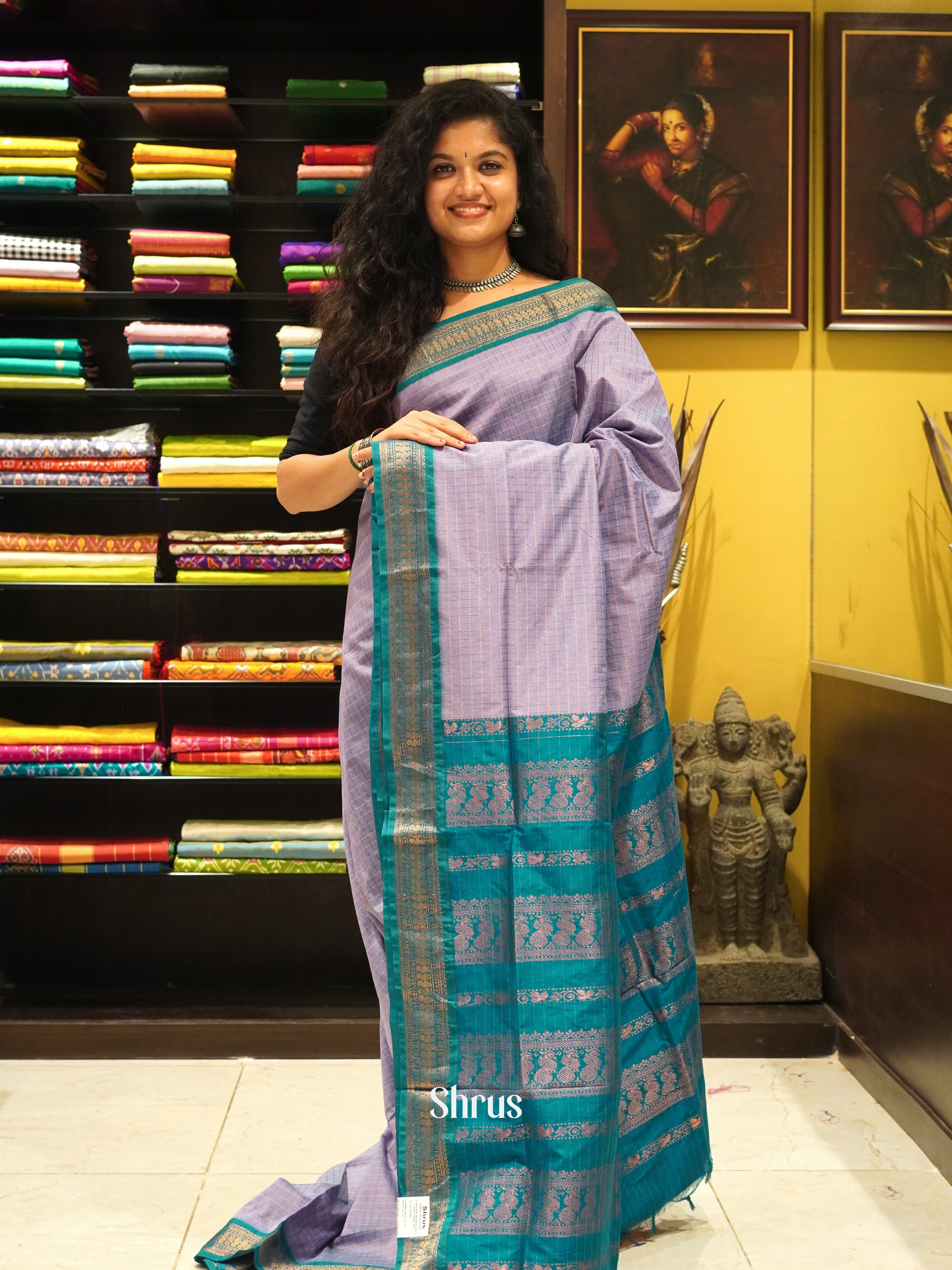 Lavender & Green - Kalyani Cotton Saree - Shop on ShrusEternity.com