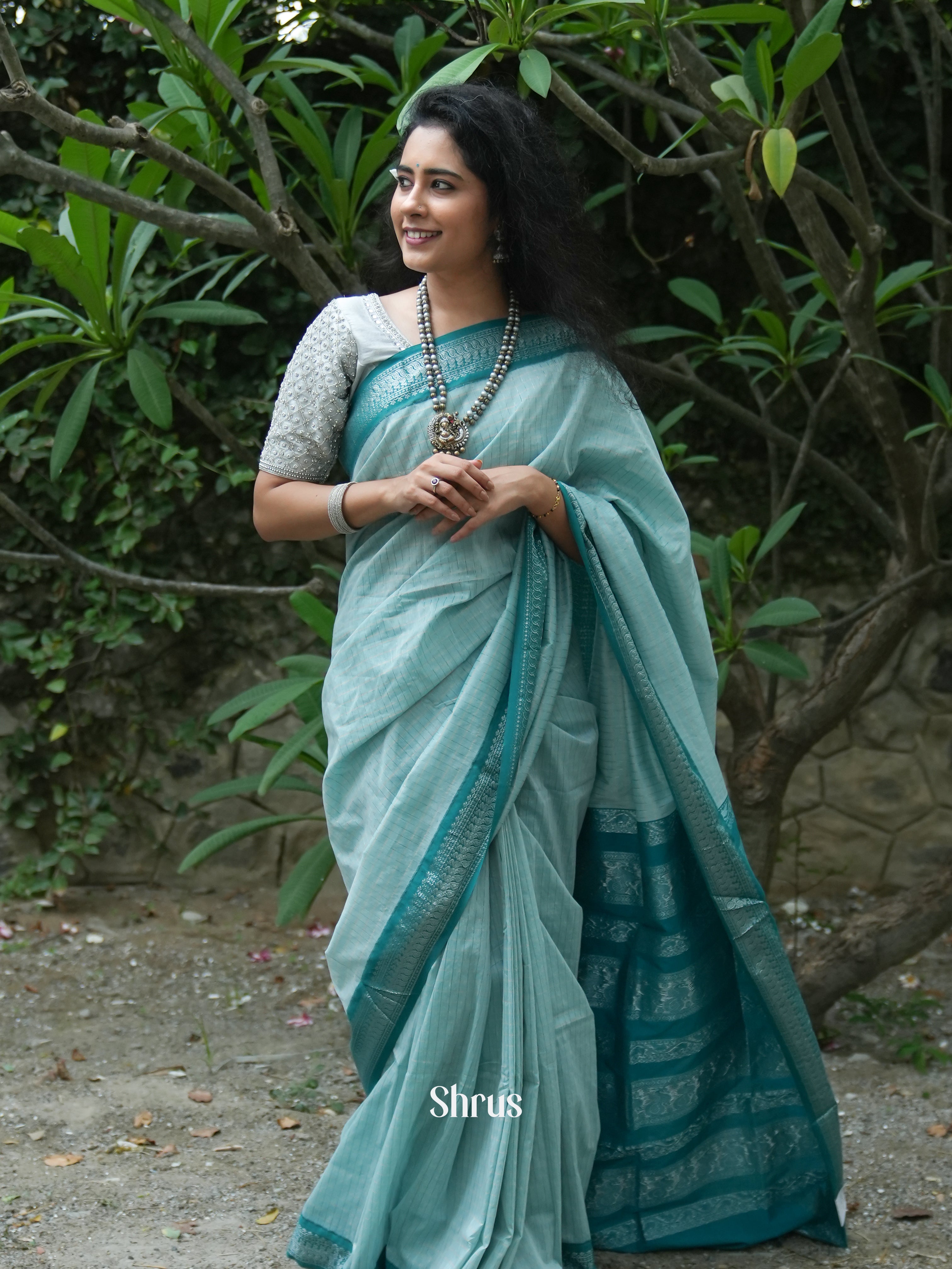 Light Blue & Blue - Kalyani Cotton - Shop on ShrusEternity.com