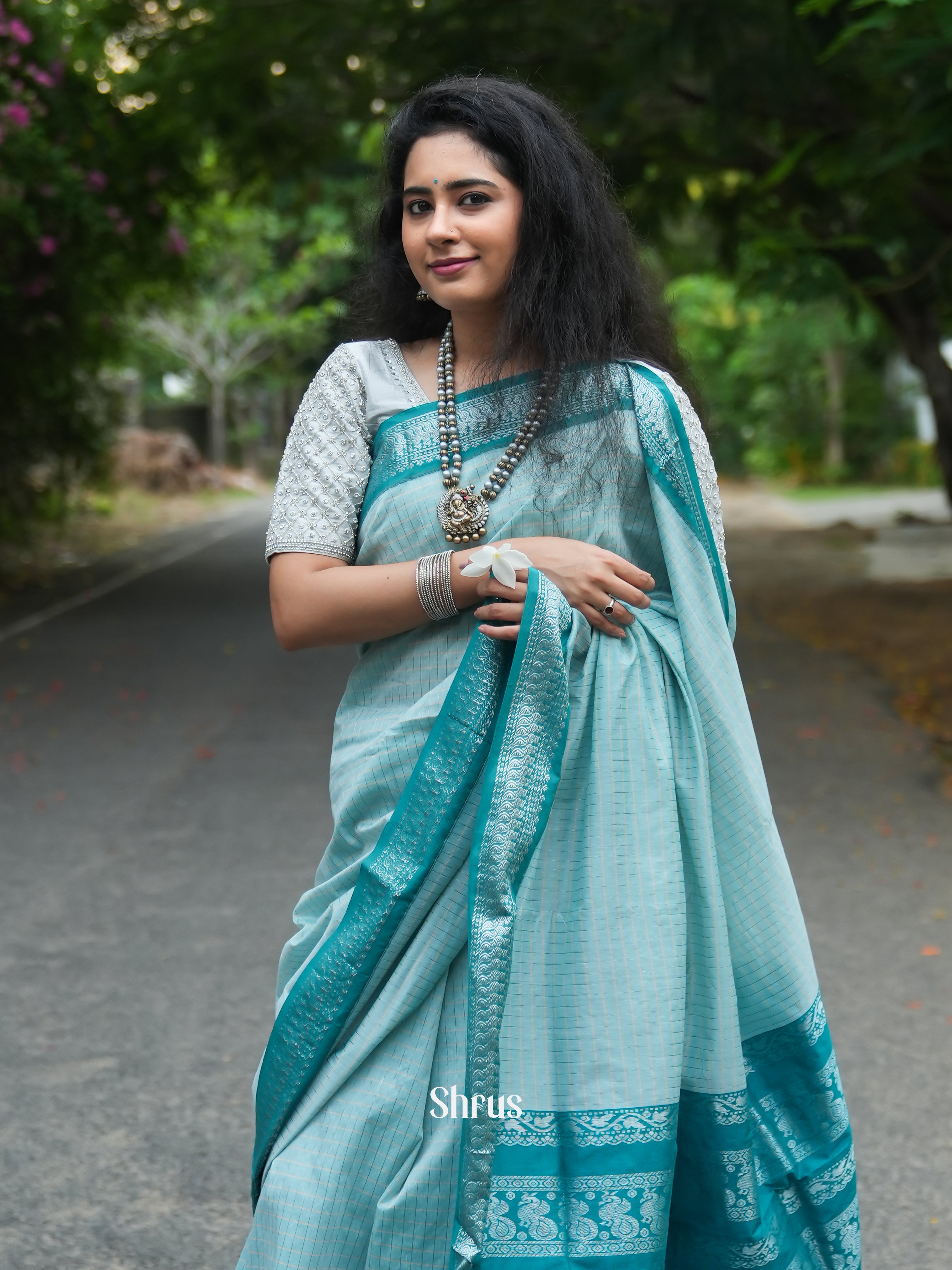 Light Blue & Blue - Kalyani Cotton - Shop on ShrusEternity.com