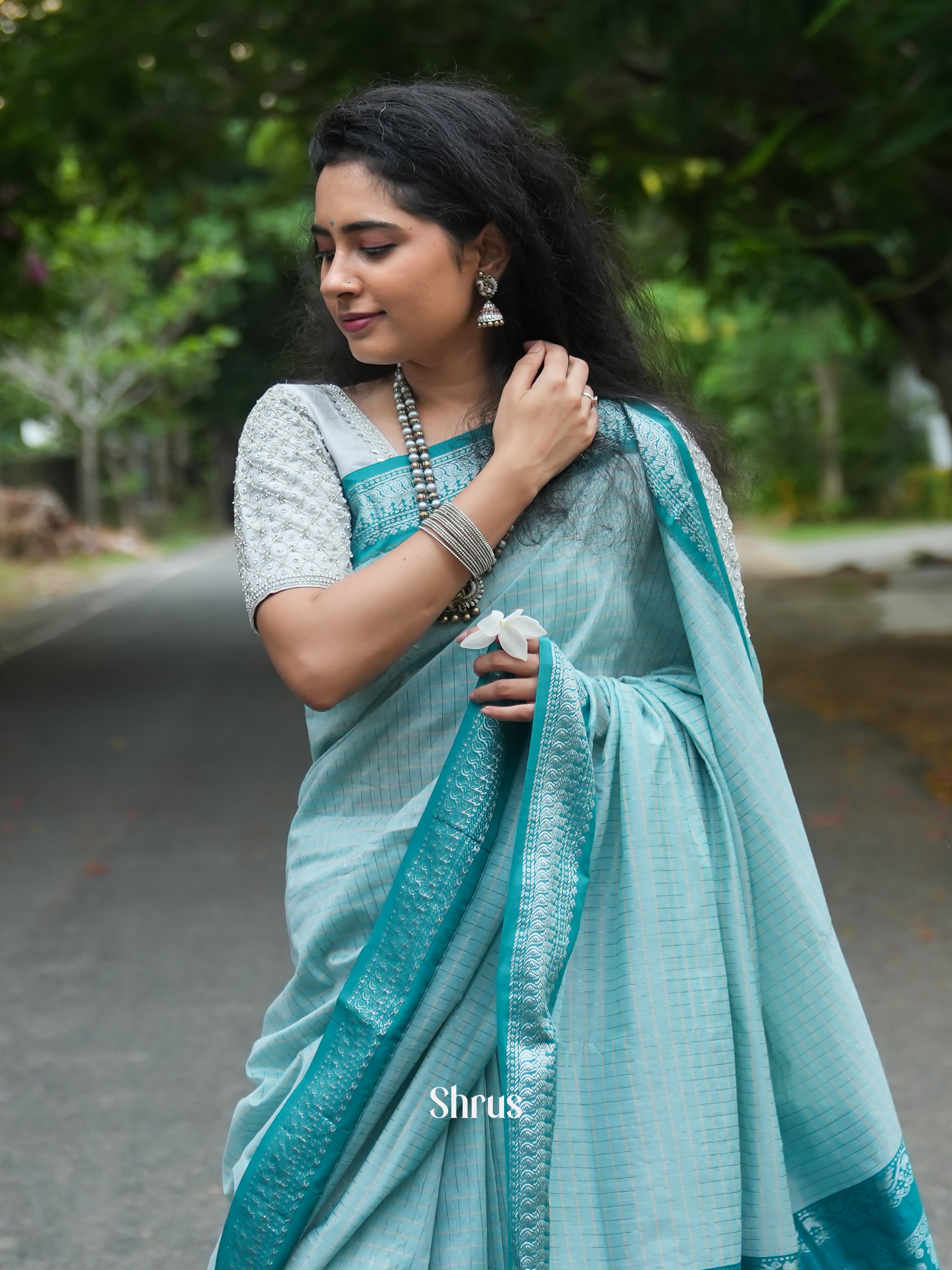 Light Blue & Blue - Kalyani Cotton - Shop on ShrusEternity.com