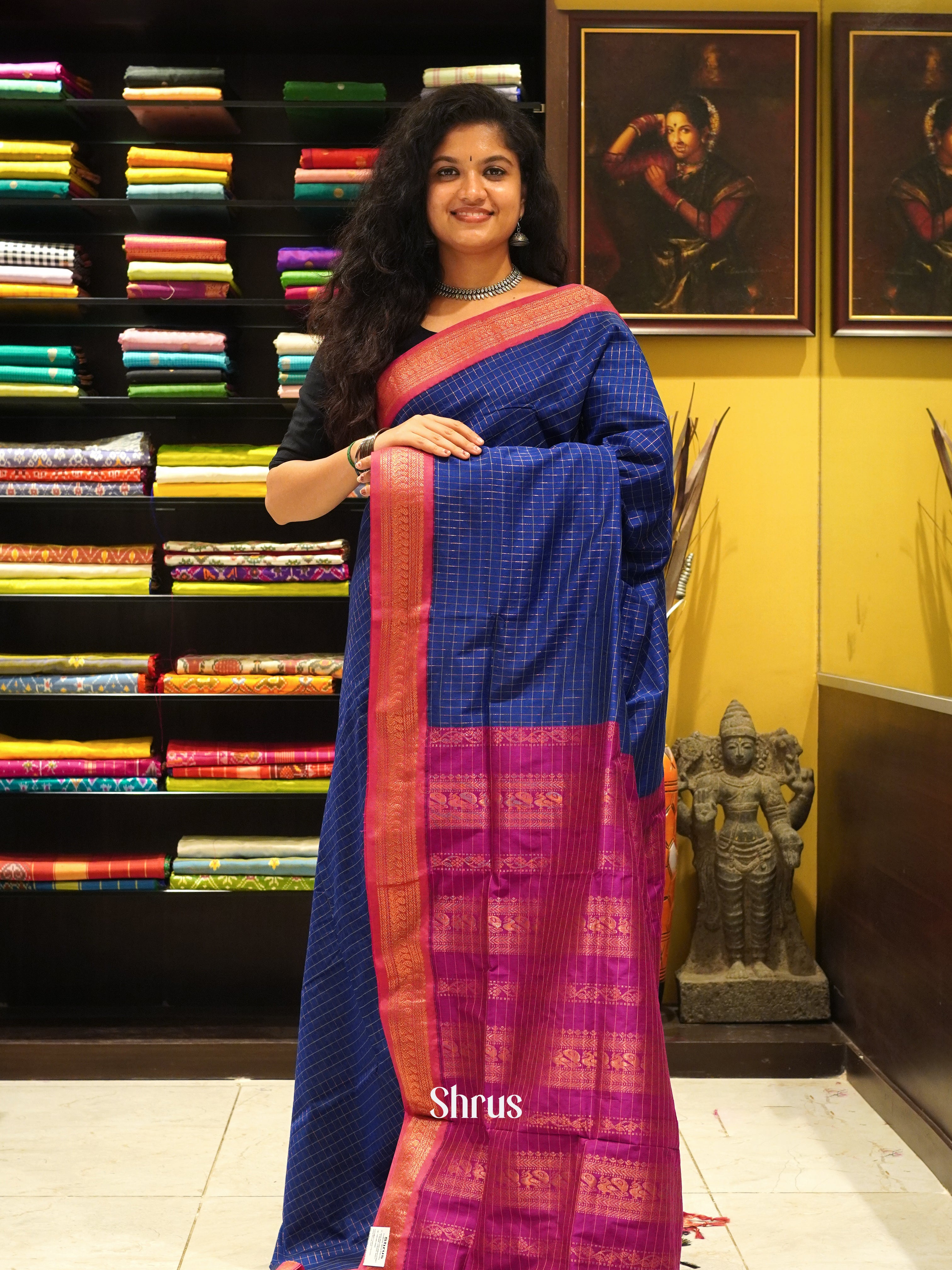Blue & Majenta - Kalyani Cotton Saree - Shop on ShrusEternity.com