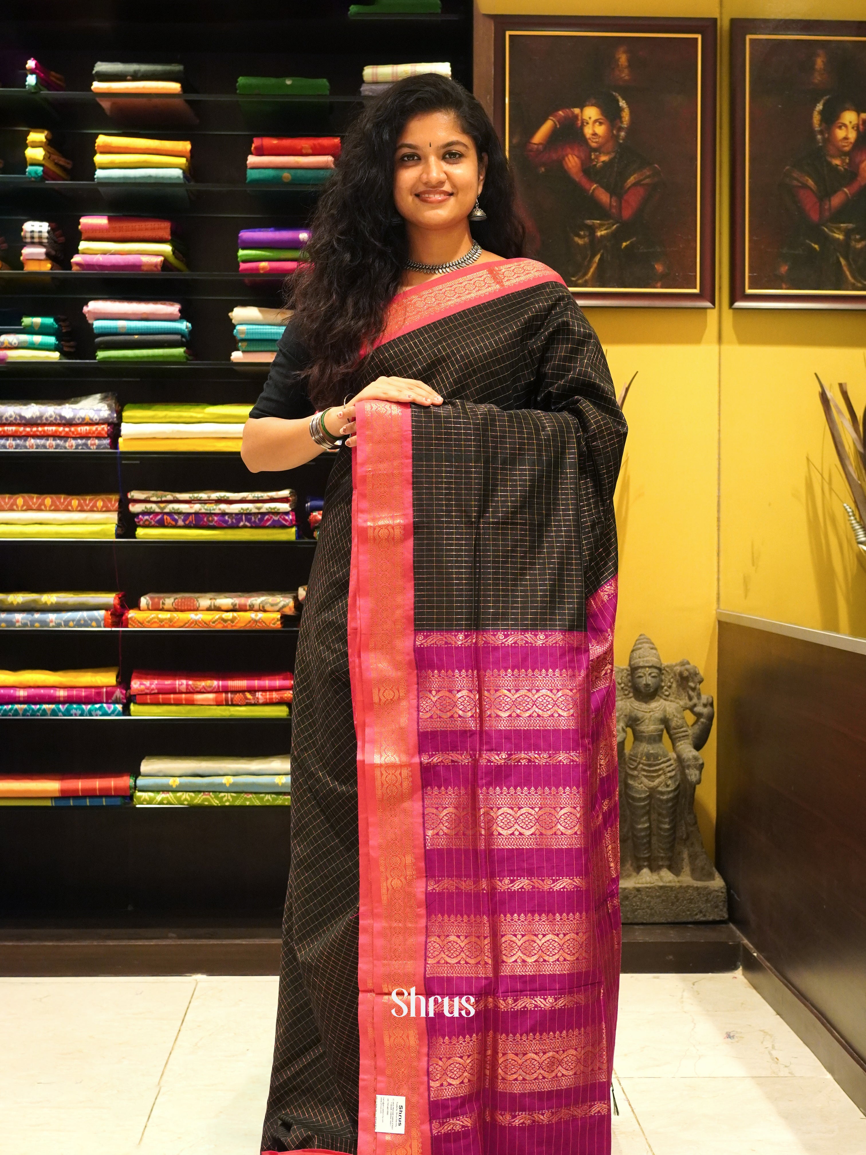 Black & Pink - Kalyani Cotton Saree - Shop on ShrusEternity.com