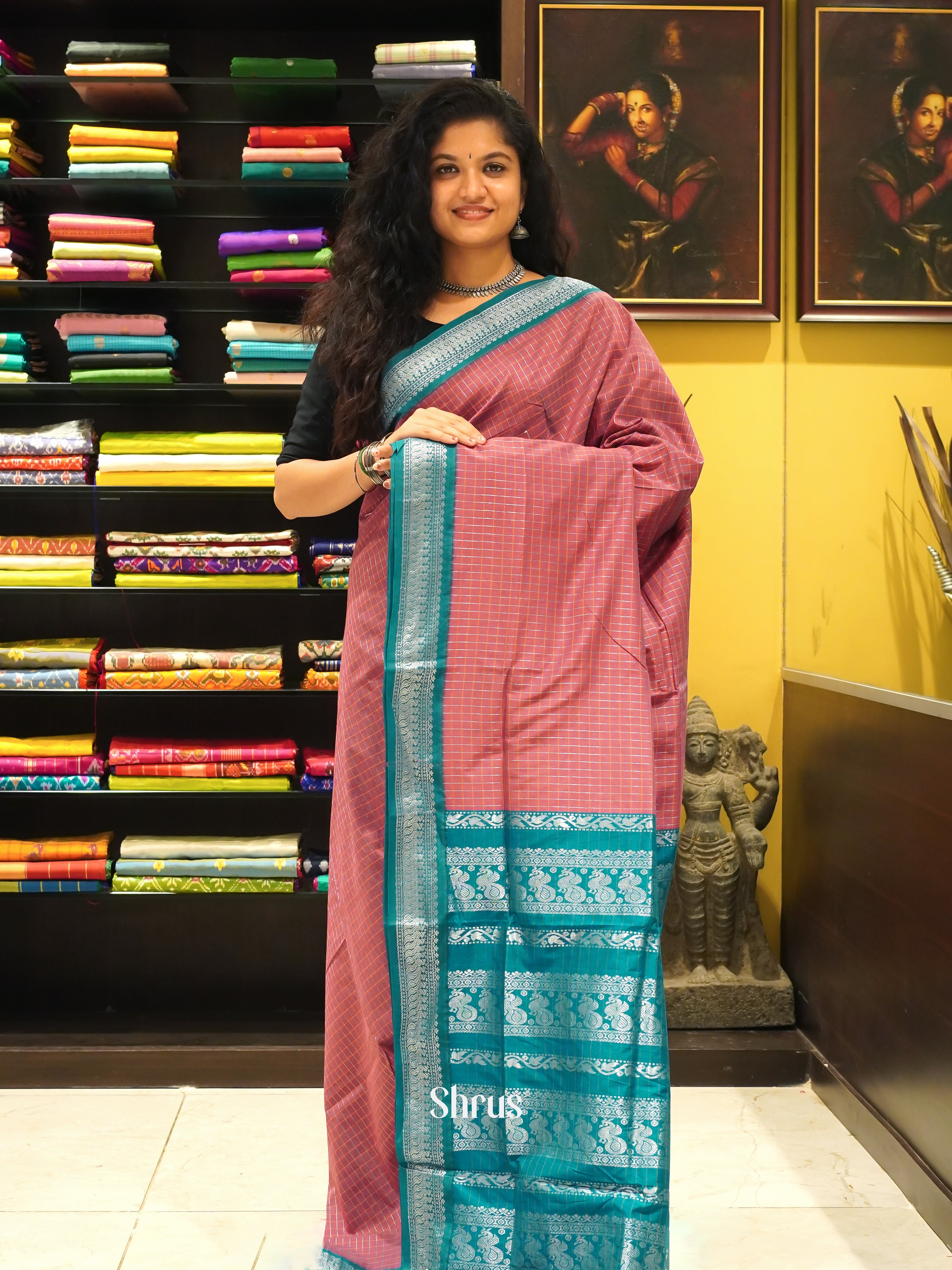 Onion Pink & Blue - Kalyani Cotton Saree - Shop on ShrusEternity.com