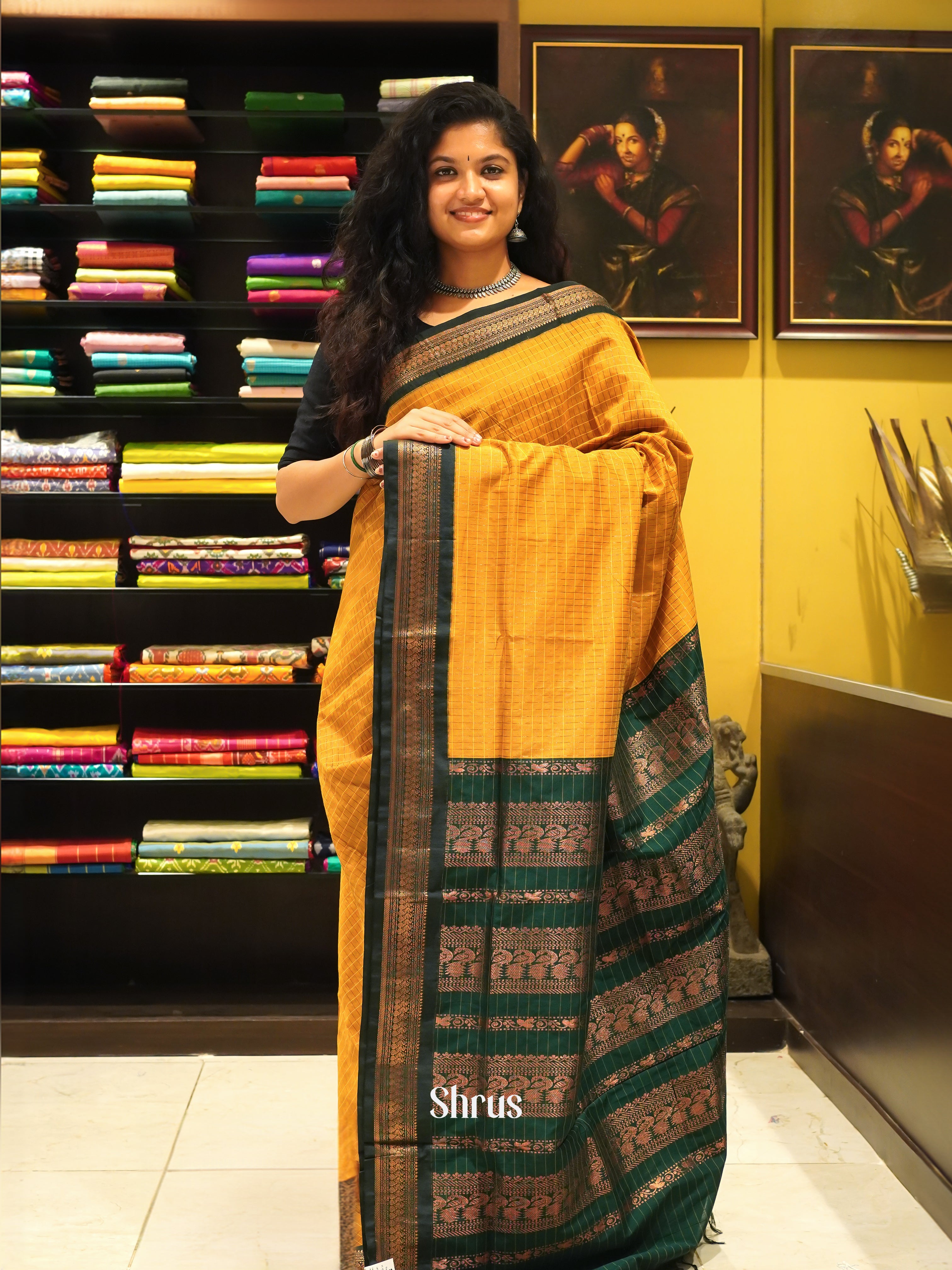 Mustard & Green - Kalyani Cotton Saree - Shop on ShrusEternity.com