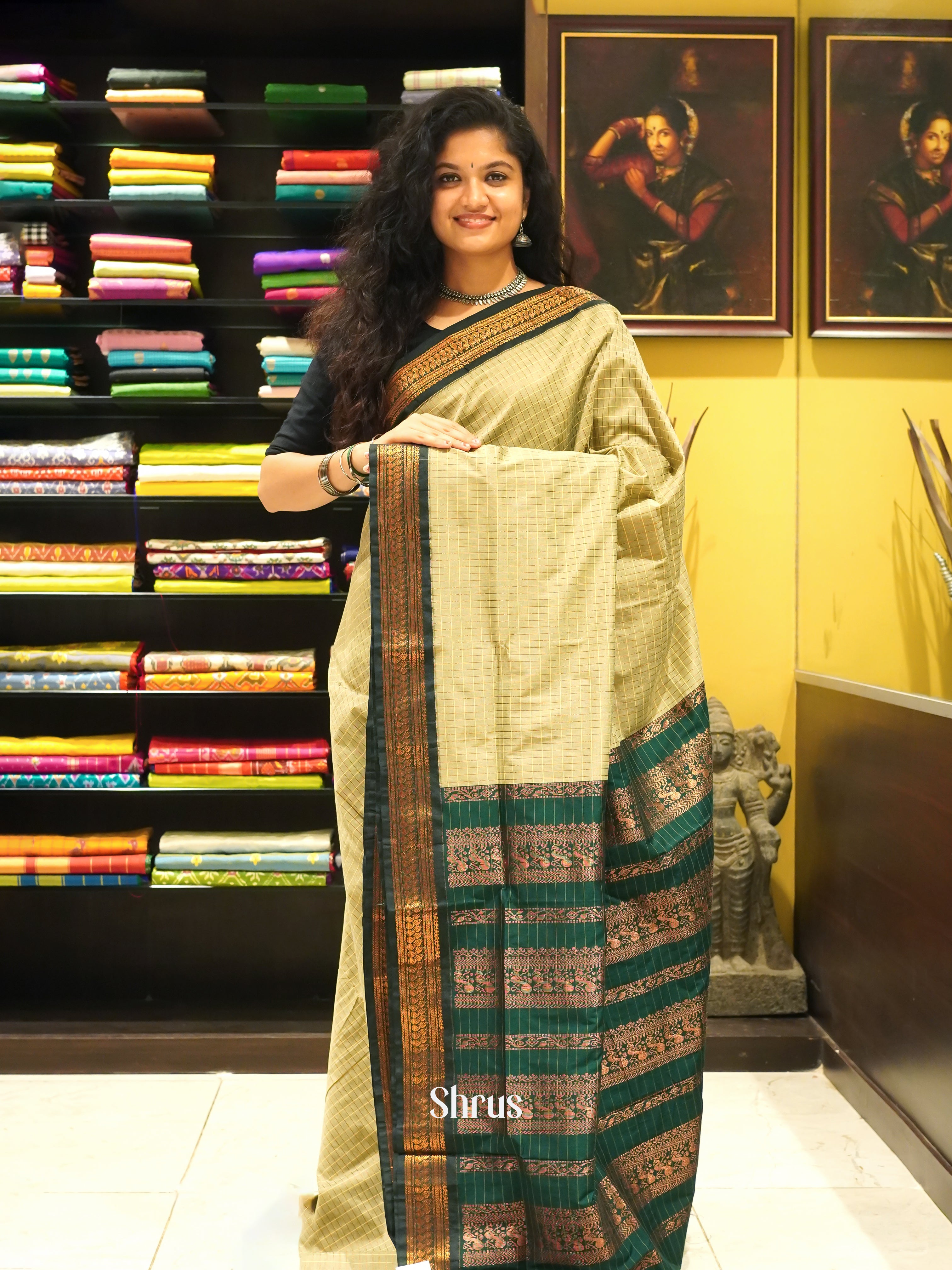 Elachi Green & Green - Kalyani Cotton Saree - Shop on ShrusEternity.com