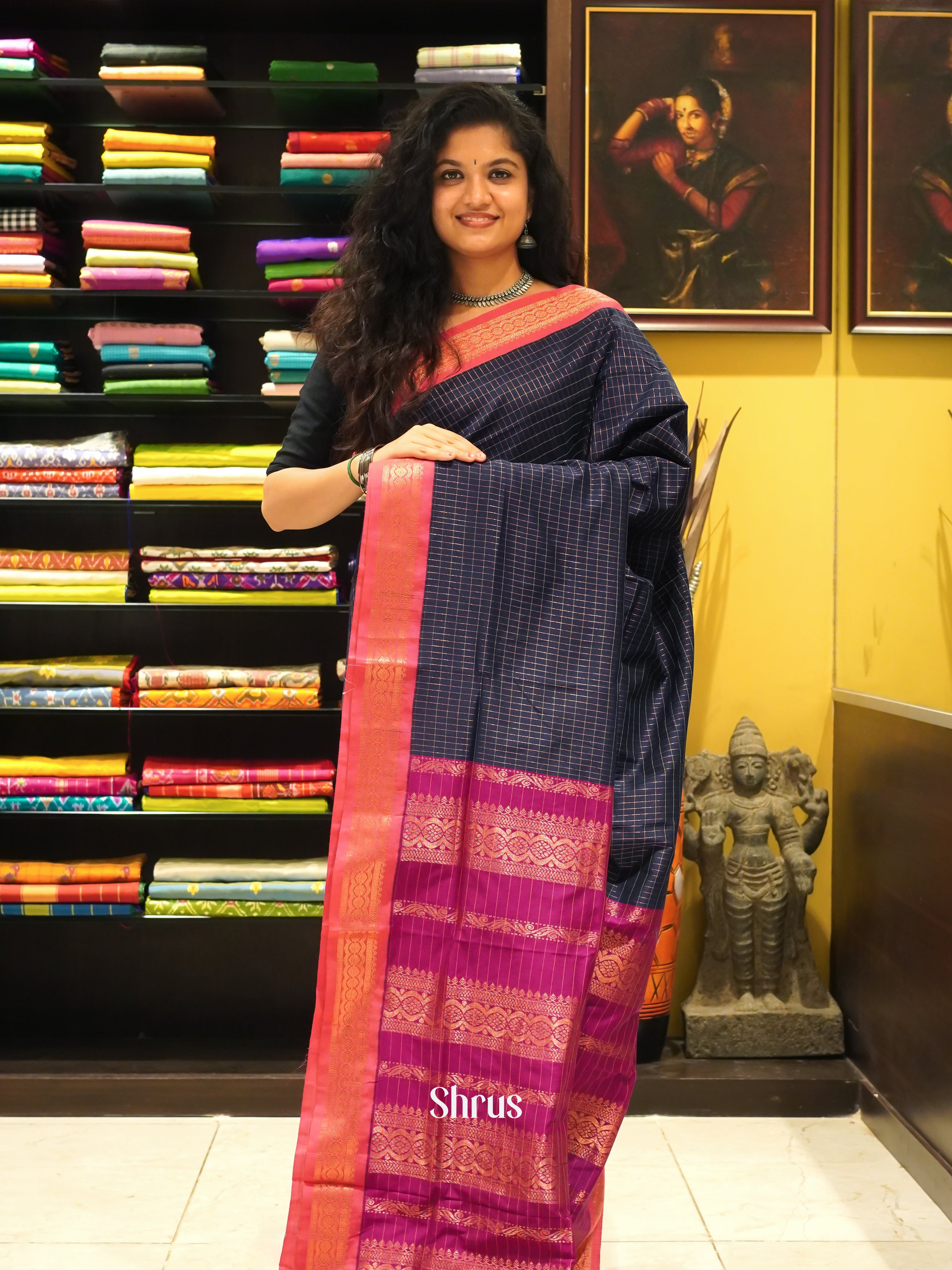 Blue & Majenta - Kalyani Cotton Saree - Shop on ShrusEternity.com