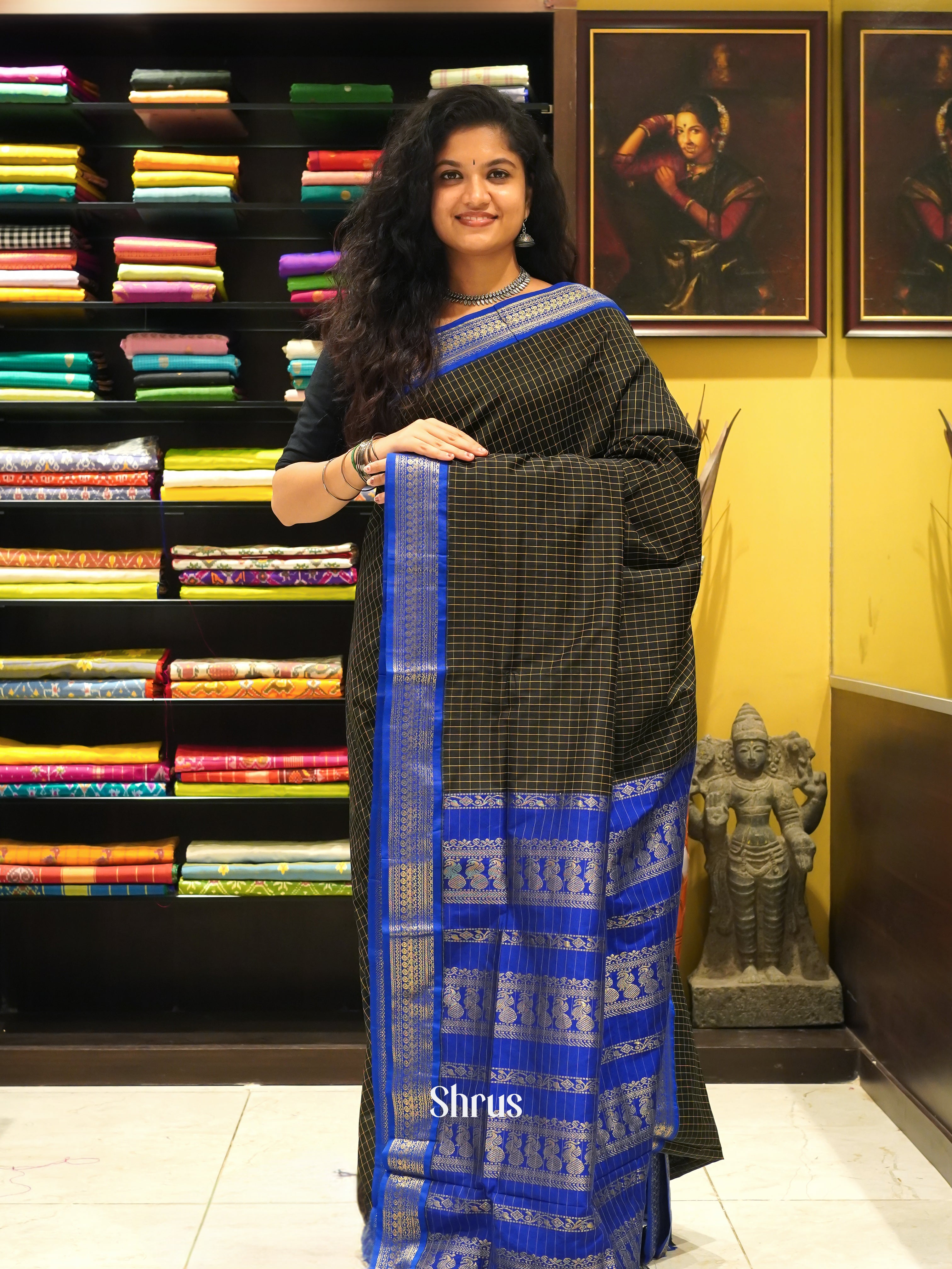 Black & Blue - Kalyani Cotton Saree - Shop on ShrusEternity.com