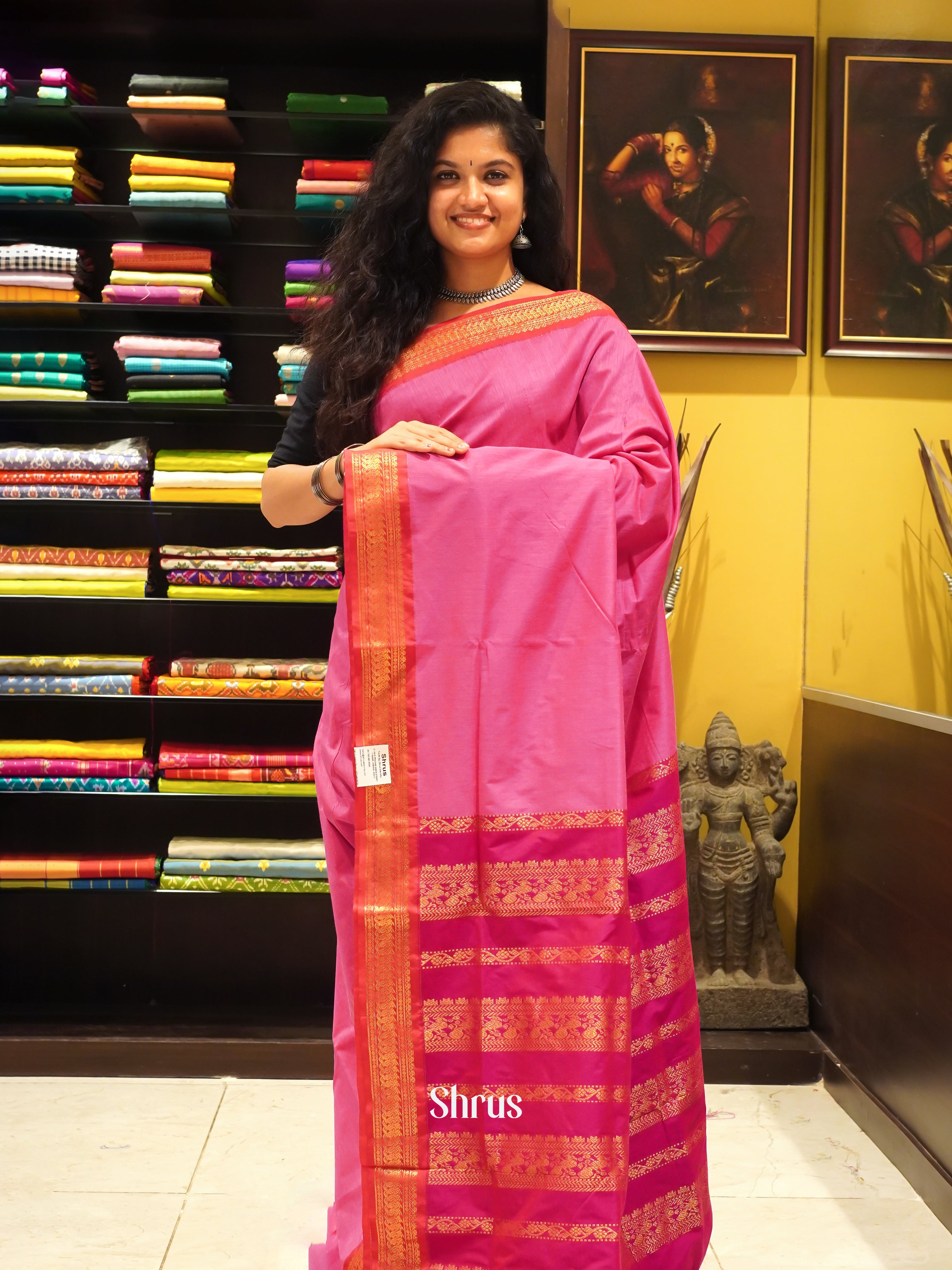 Rose Pink & Pink - Kalyani Cotton Saree - Shop on ShrusEternity.com