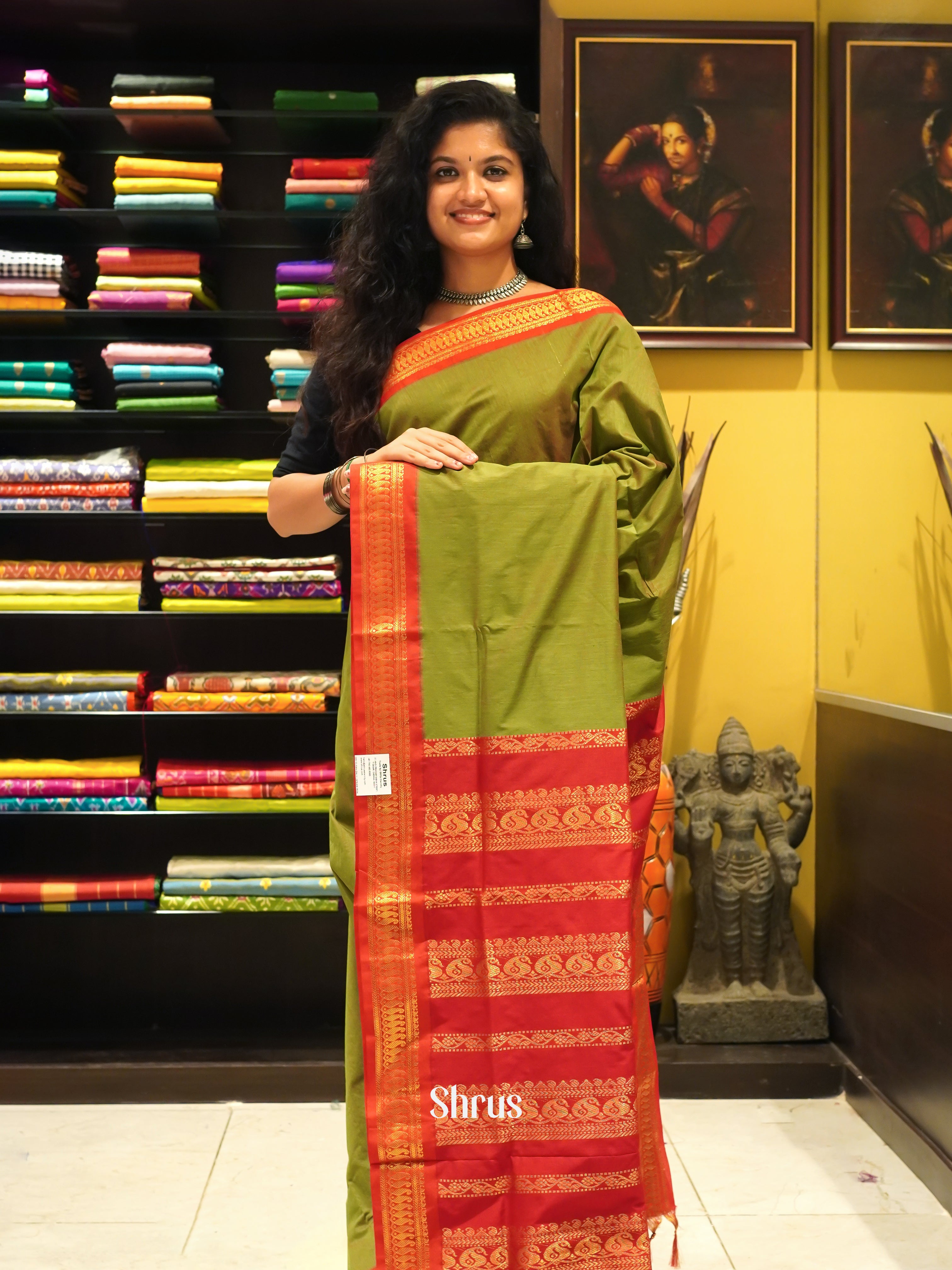 Green & Red - Kalyani Cotton Saree - Shop on ShrusEternity.com