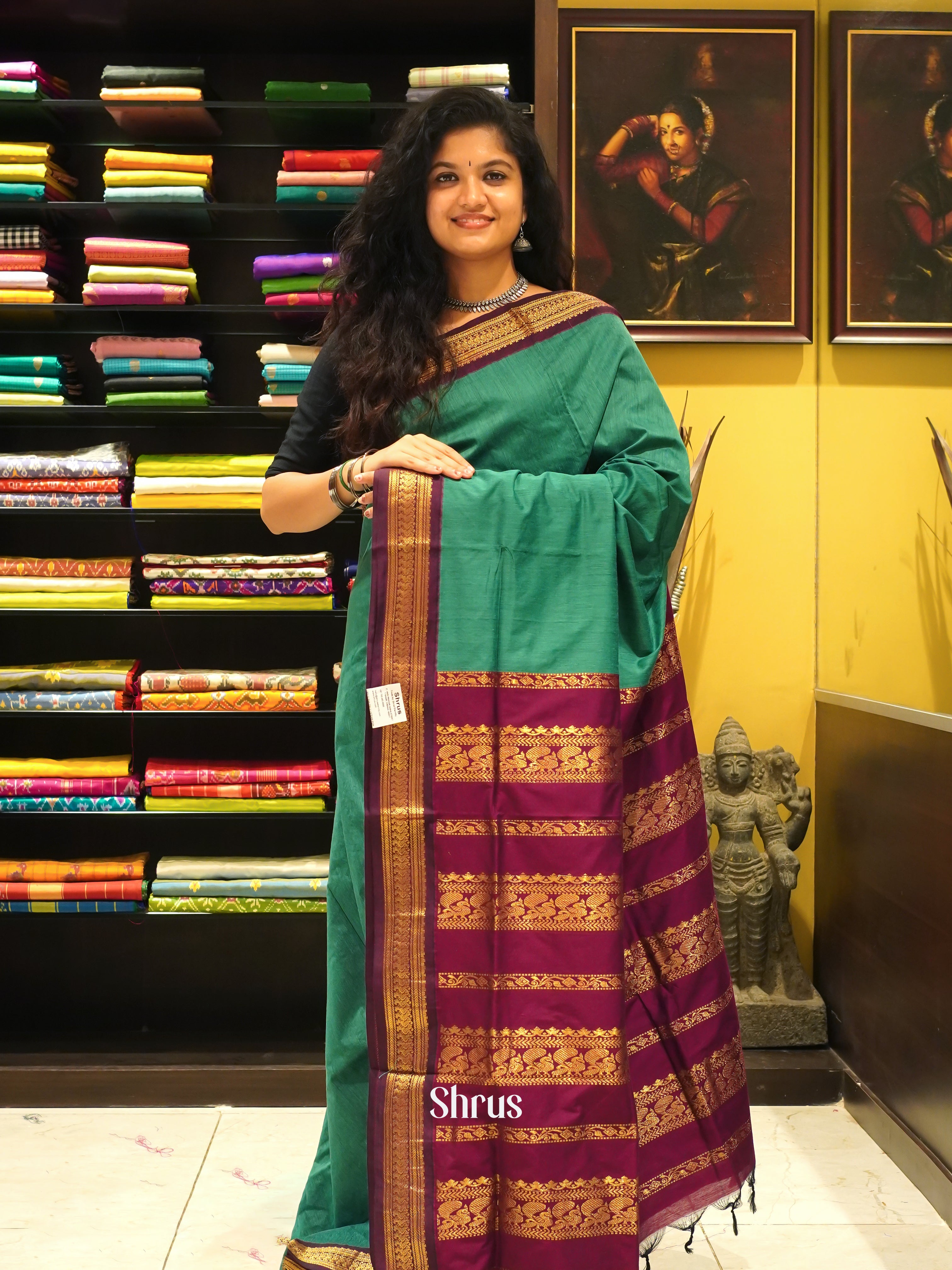 Green & Maroon - Kalyani Cotton Saree - Shop on ShrusEternity.com