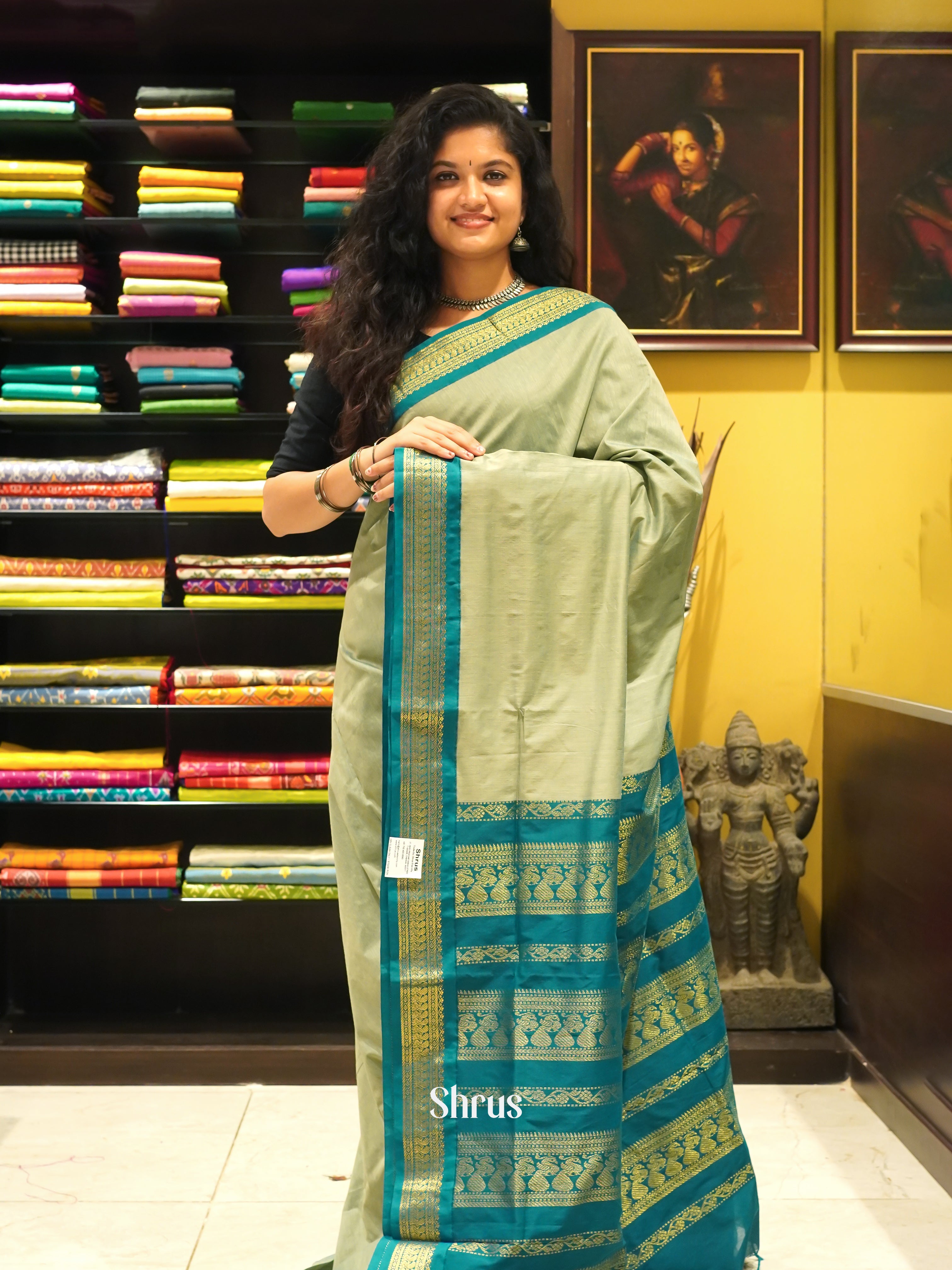 Elachi Green & Green- Kalyani Cotton Saree - Shop on ShrusEternity.com