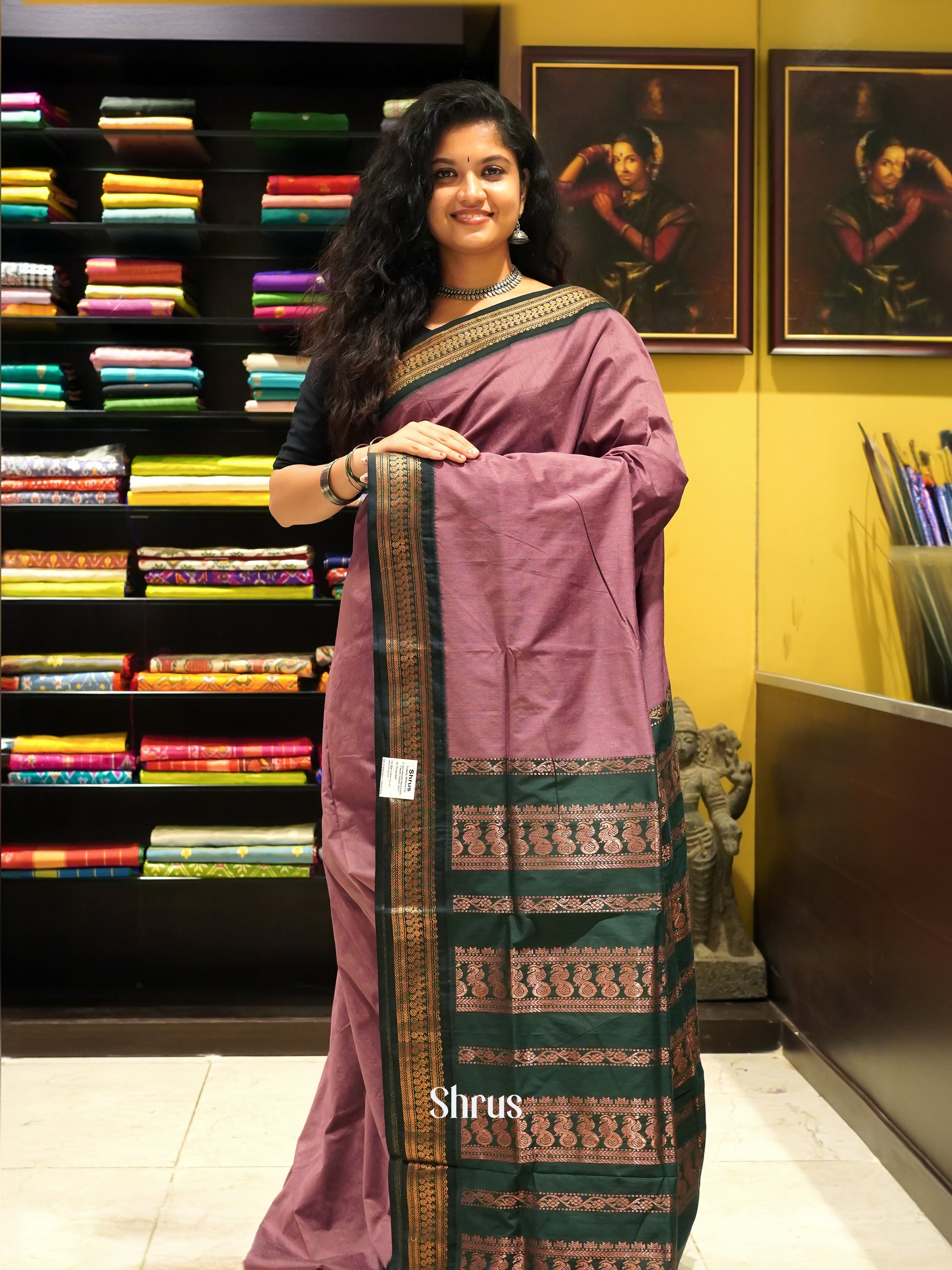 Kalyani Cotton Saree (checkered) - Silver Zari : Dark Brick Pink x Teal main image 0