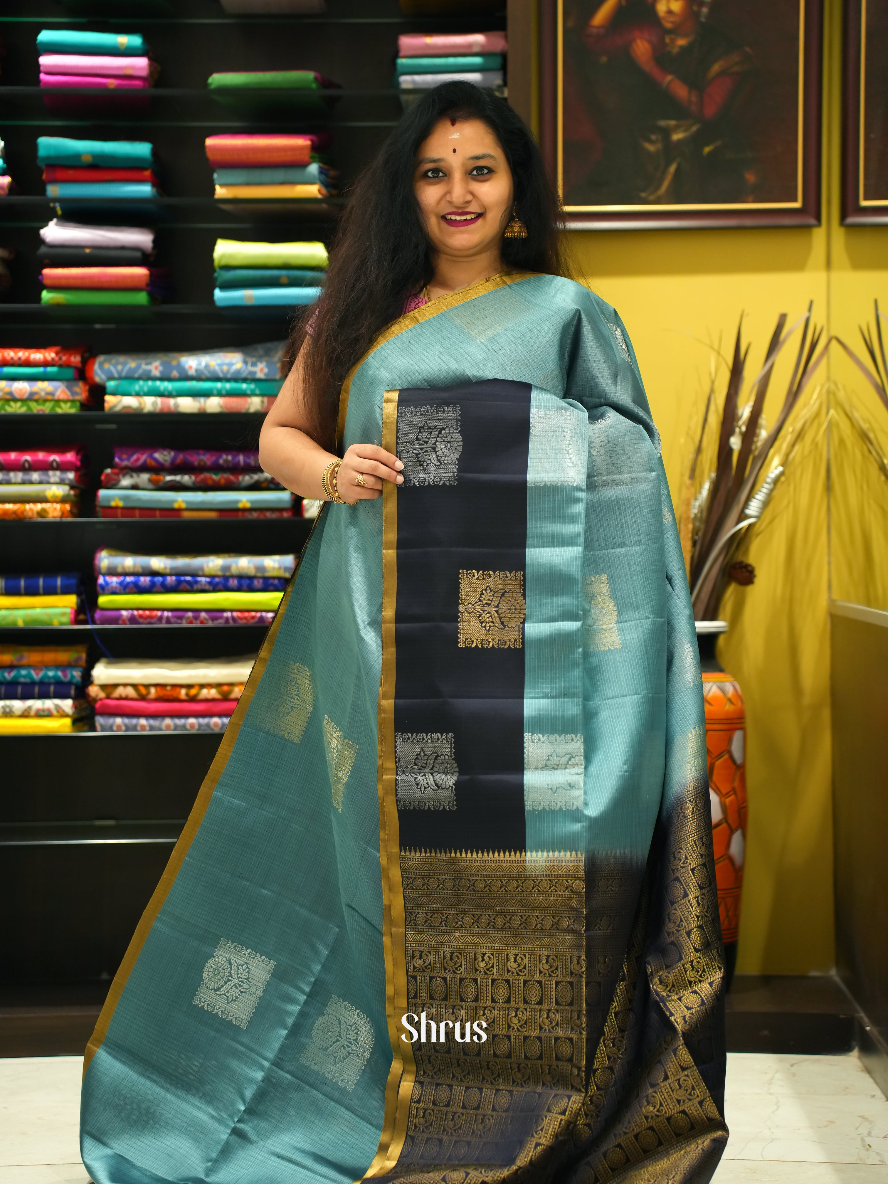 Blue & Navy Blue - Soft Silk Saree - Shop on ShrusEternity.com