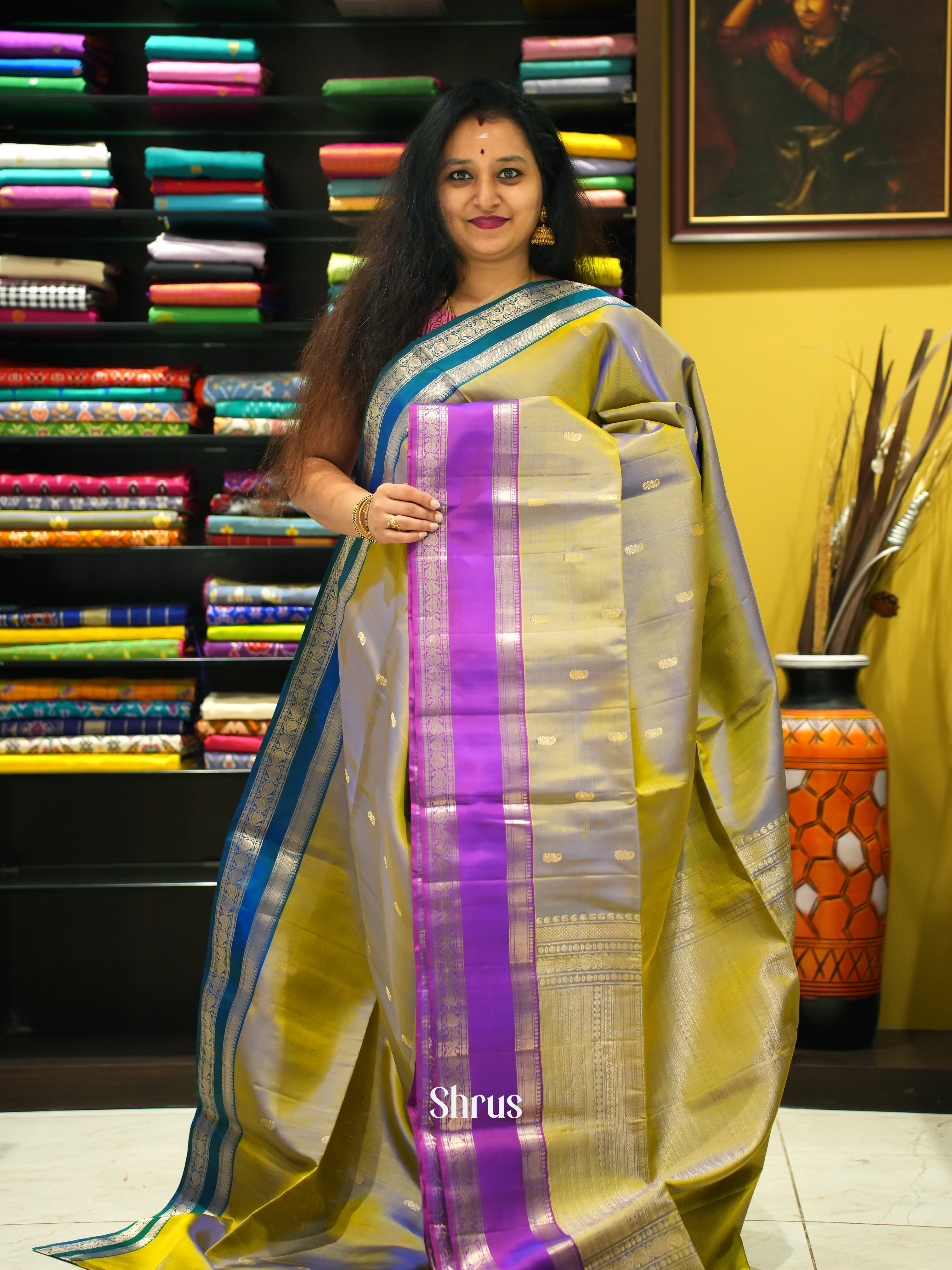 Double Shaded Green & Pink - Soft Silk Saree - Shop on ShrusEternity.com