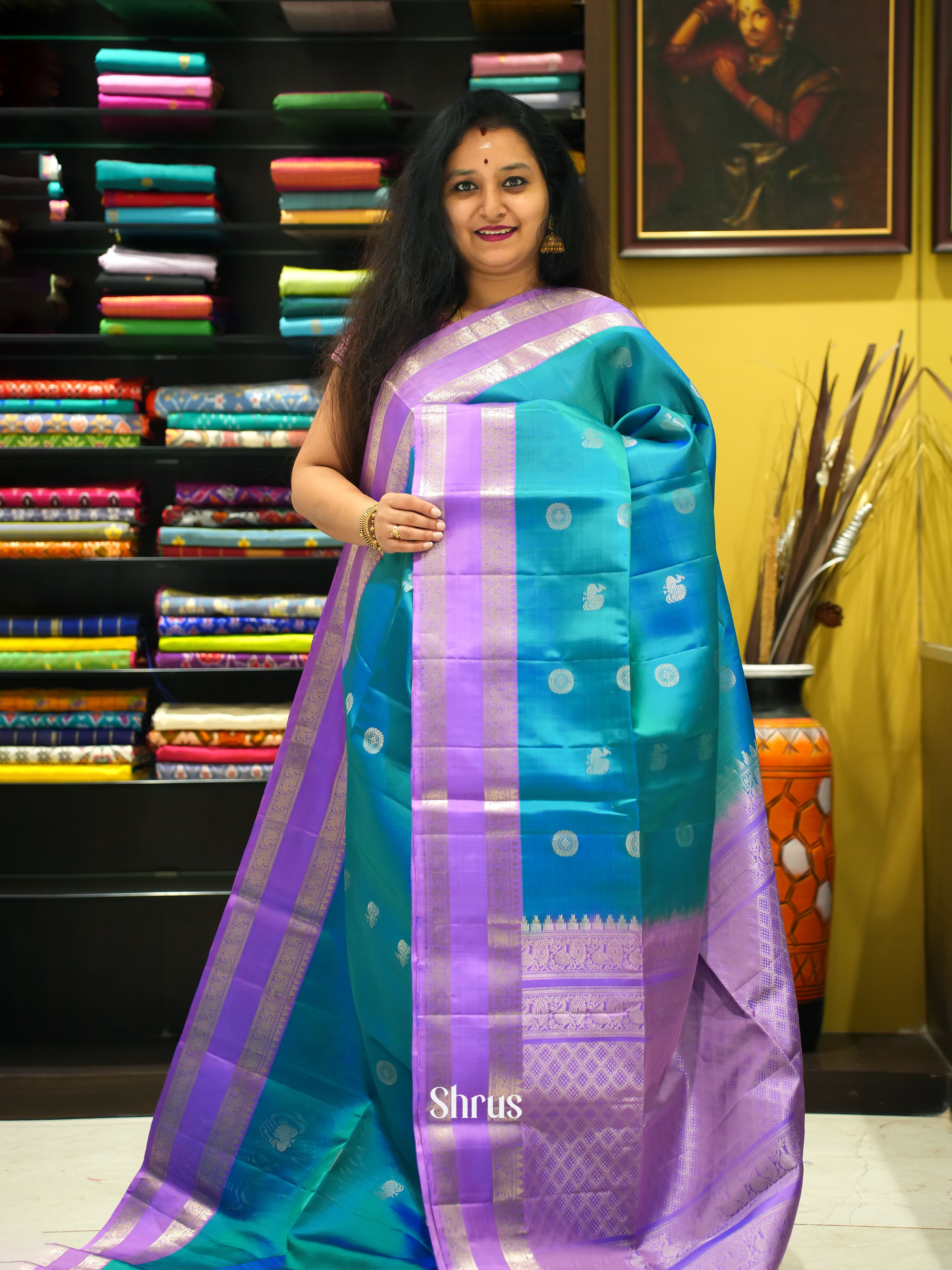 Teal & Lavender- Soft Silk Saree - Shop on ShrusEternity.com