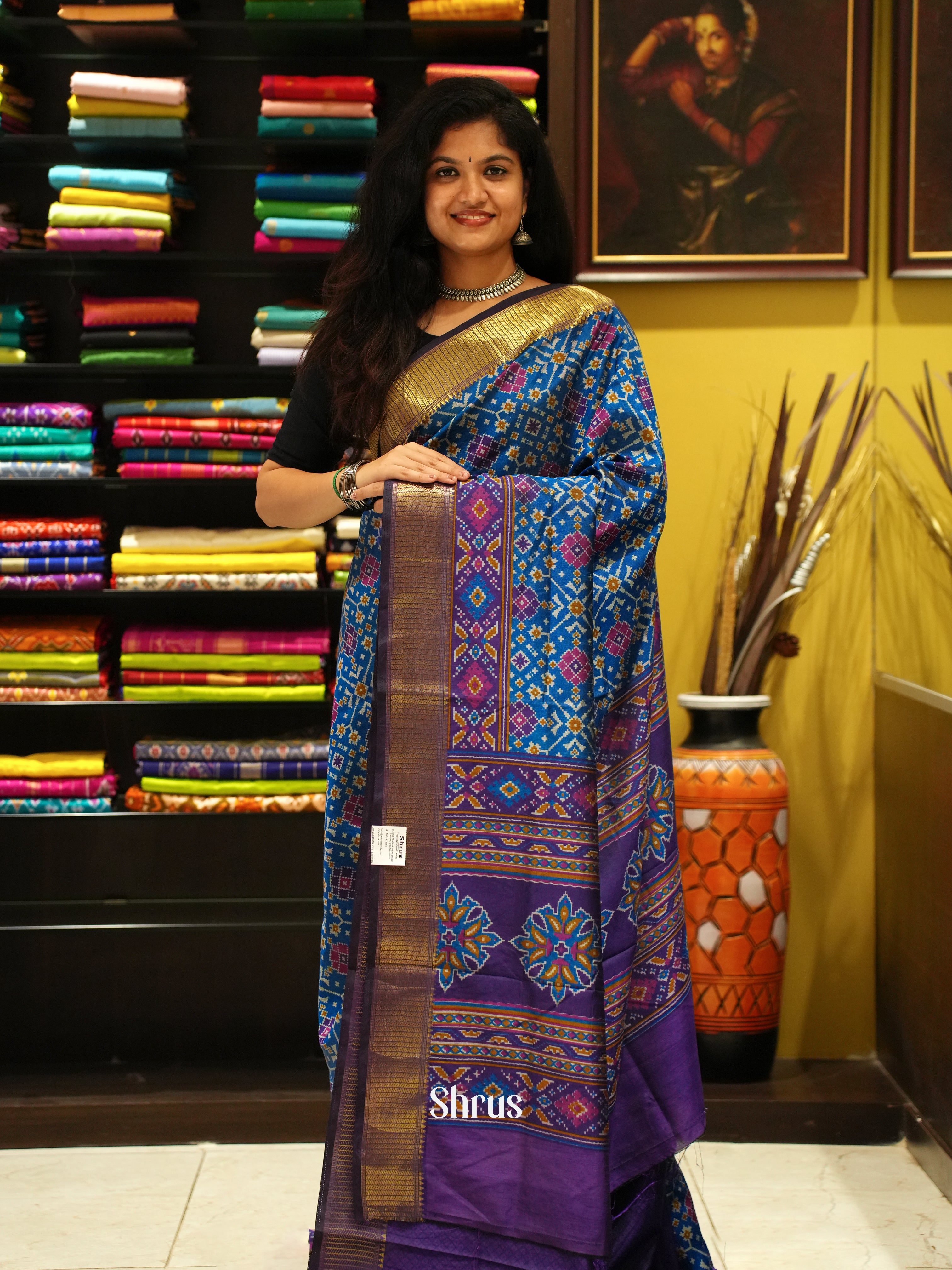 Blue & Violet - Semi Patola Saree - Shop on ShrusEternity.com
