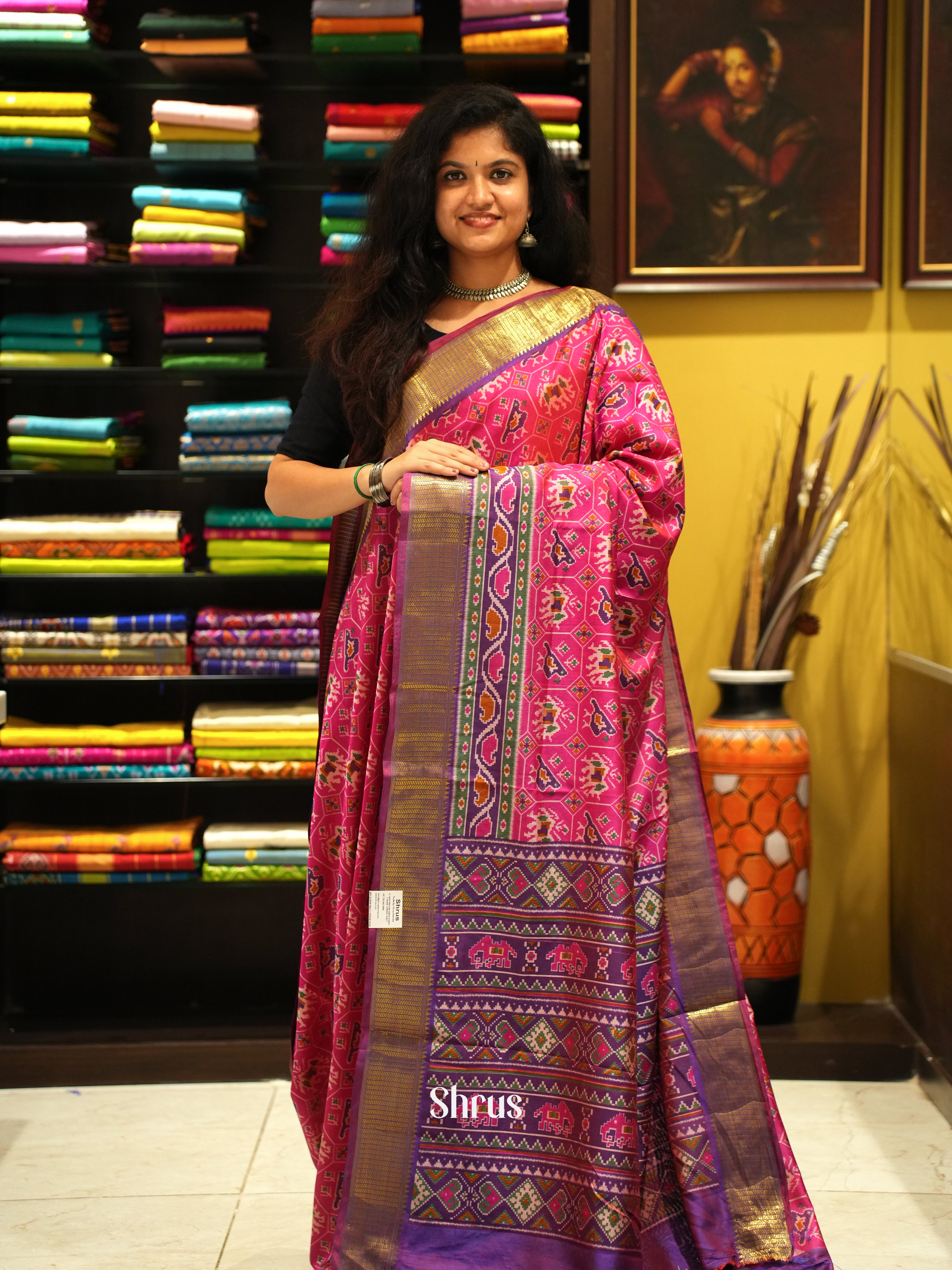 Pink & Violet - Semi Patola Saree - Shop on ShrusEternity.com