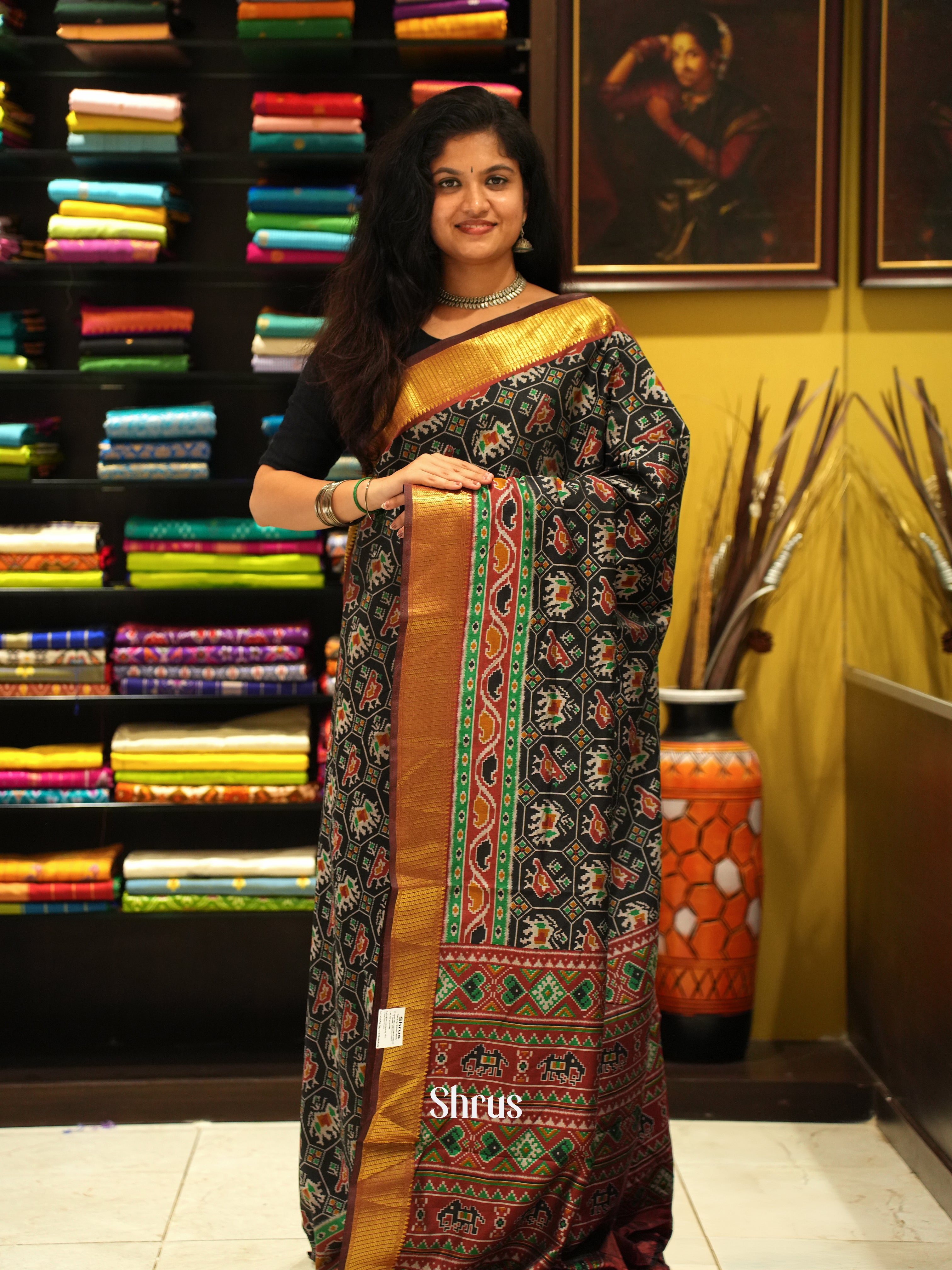 Black & Maroon - Semi Patola Saree - Shop on ShrusEternity.com