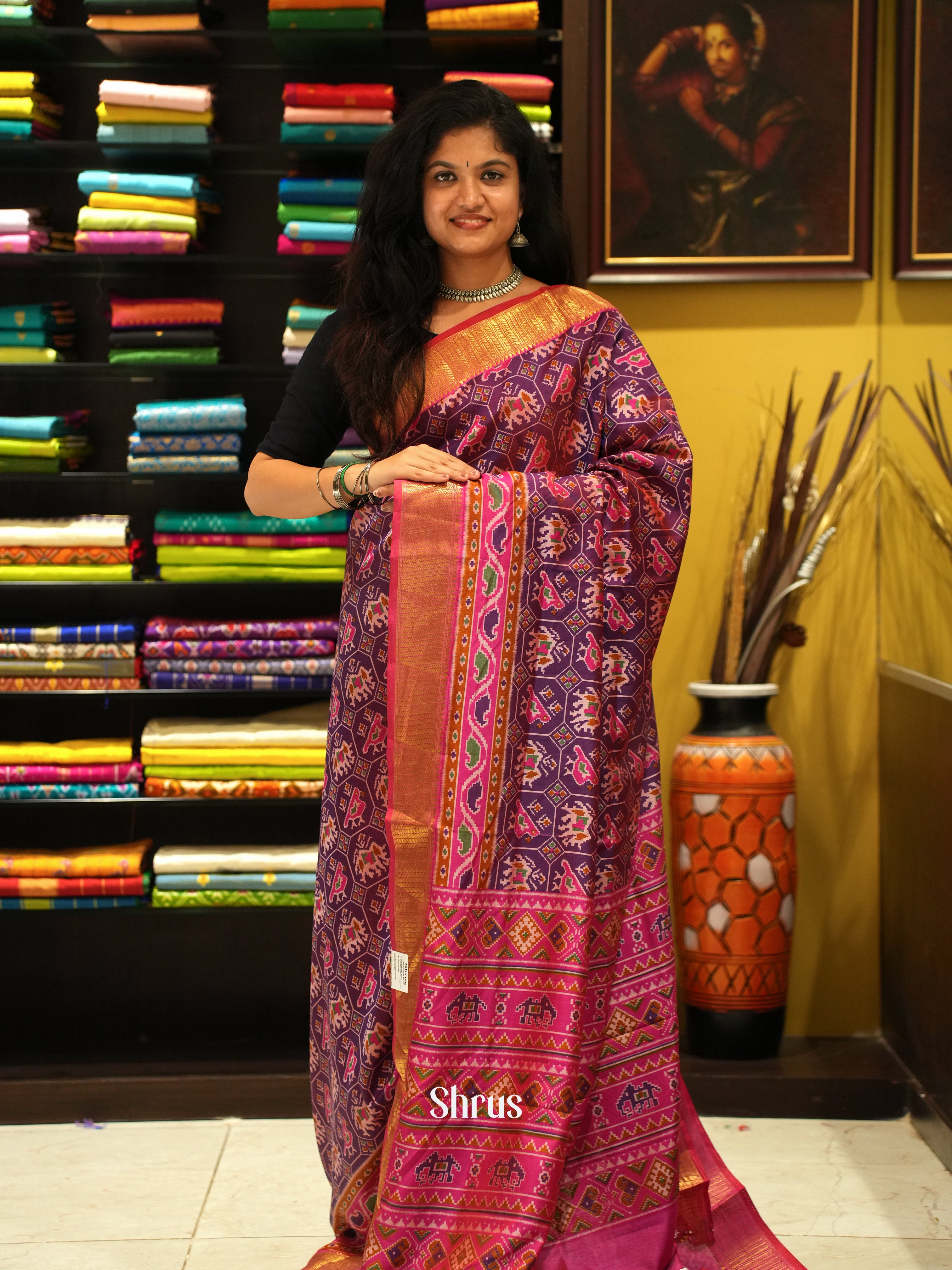 Purple & Pink- Semi Patola Saree - Shop on ShrusEternity.com
