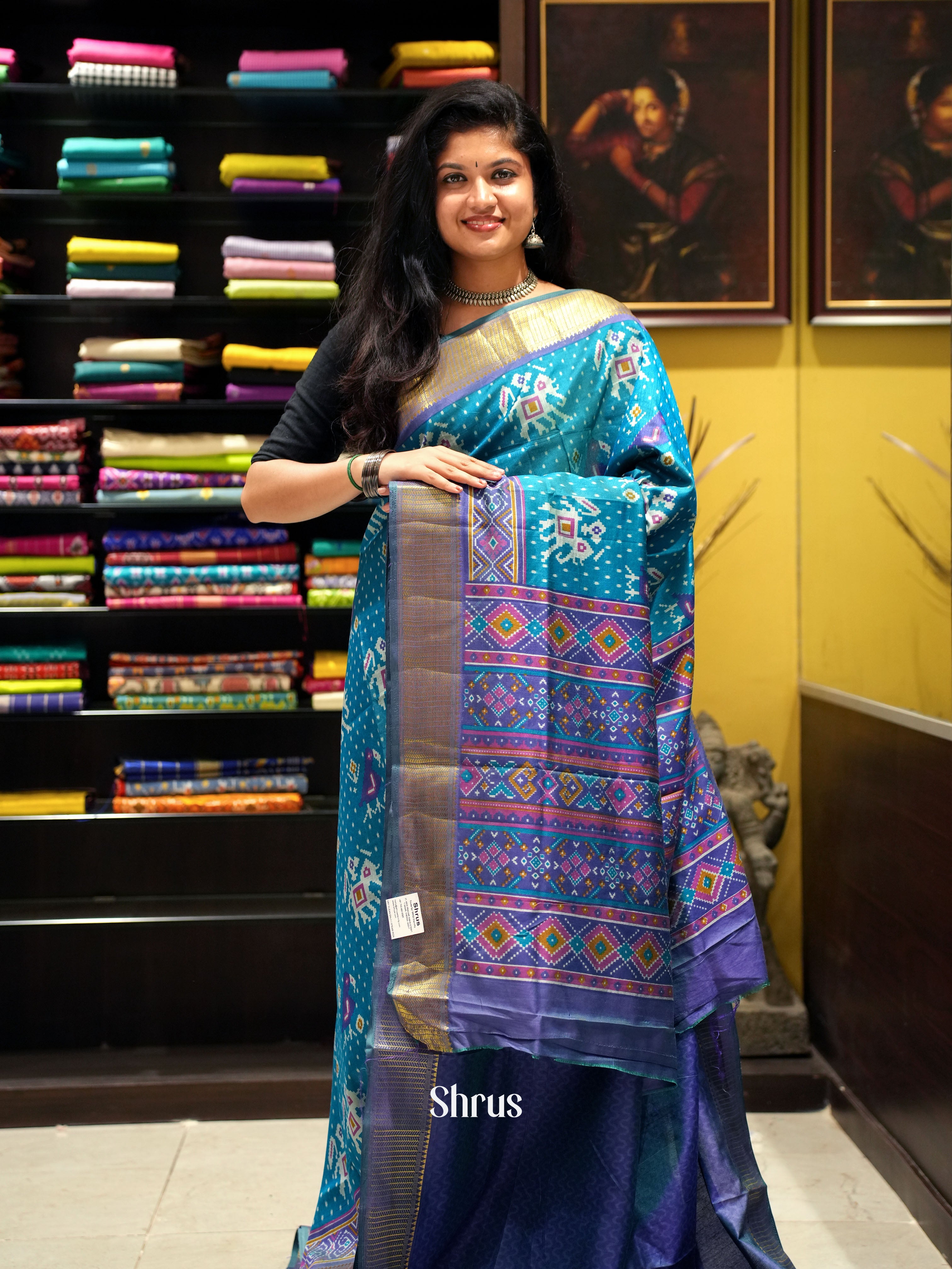 Blue & Green Double Shaded & Purple -Semi Patola - Shop on ShrusEternity.com