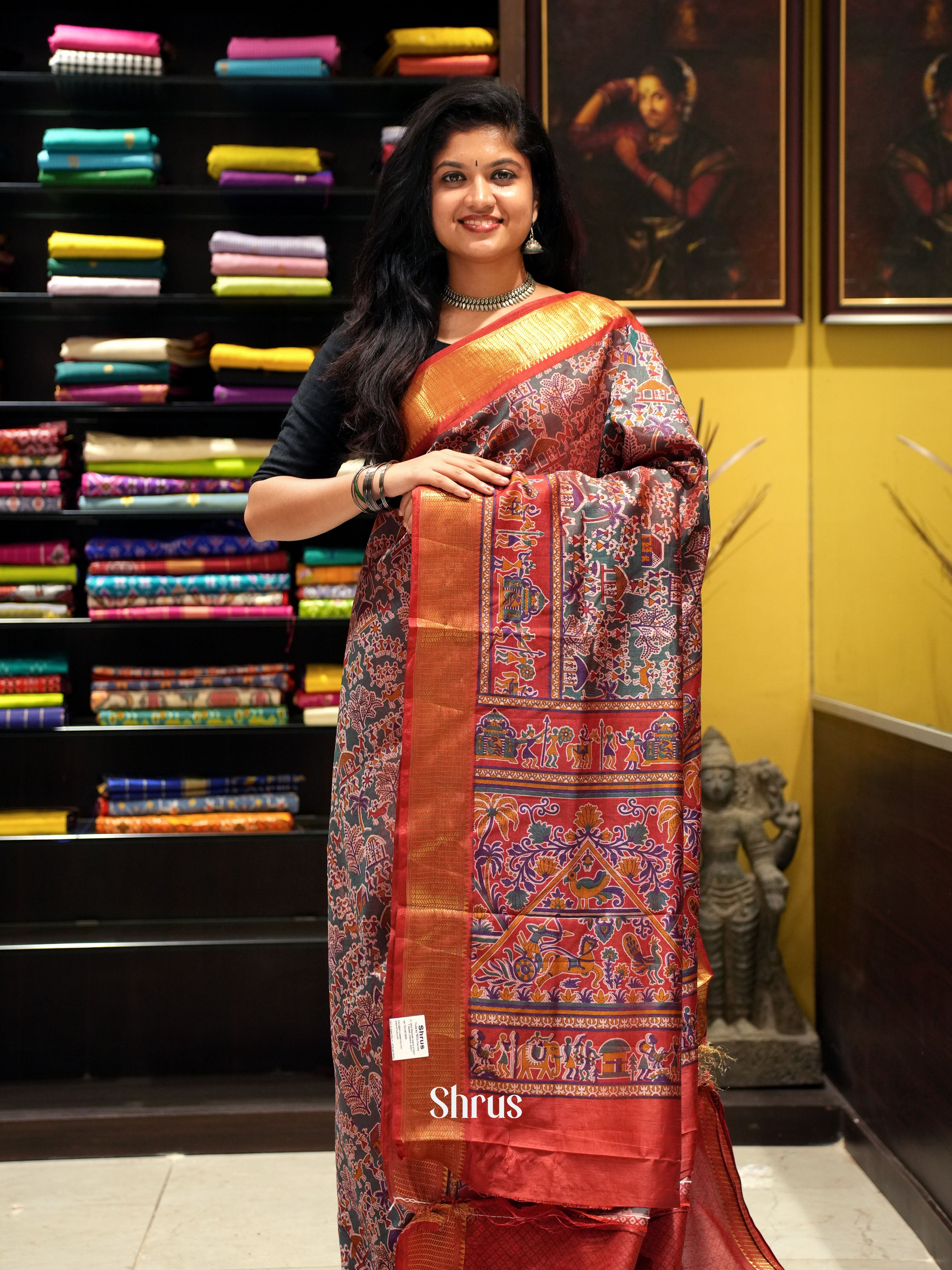 Grey & Red -Semi Patola - Shop on ShrusEternity.com