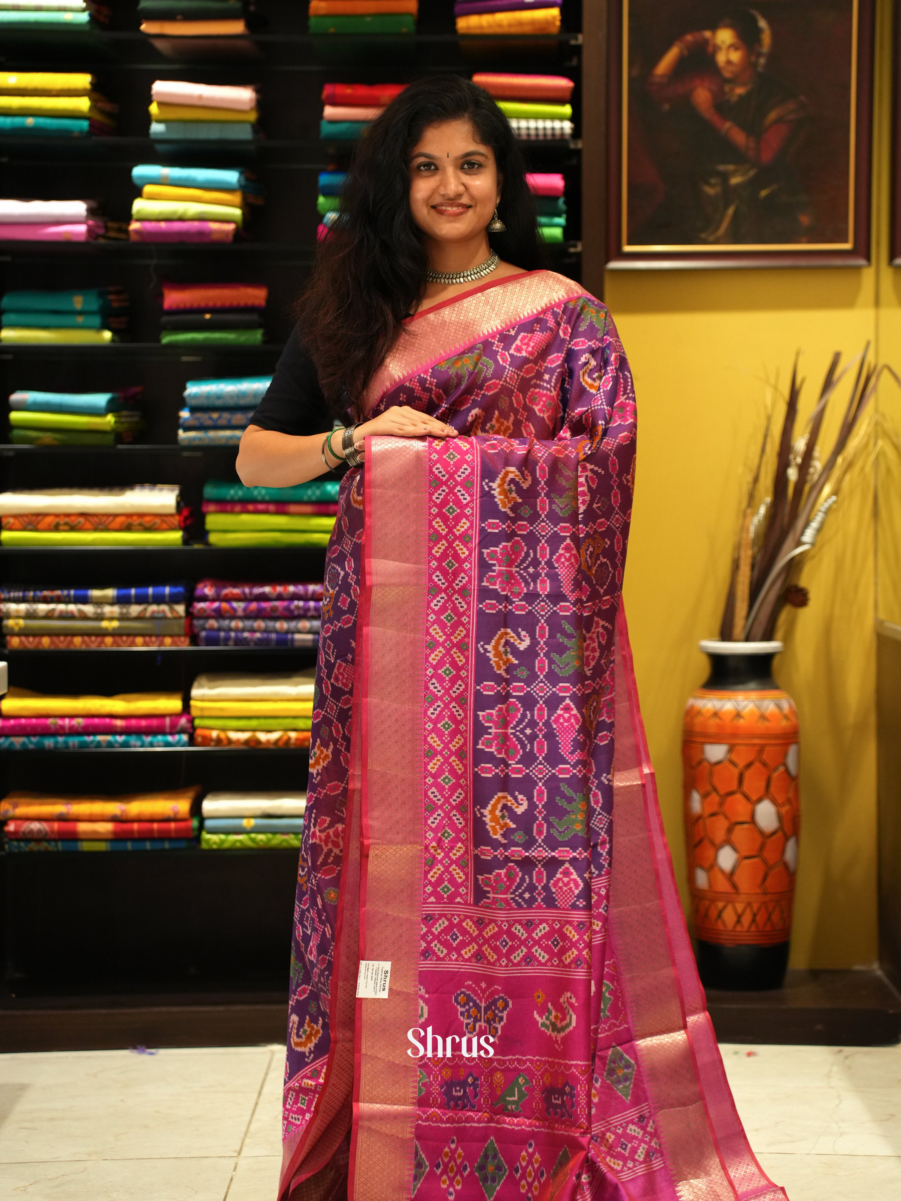 Purple & Pink - Semi Patola Saree - Shop on ShrusEternity.com