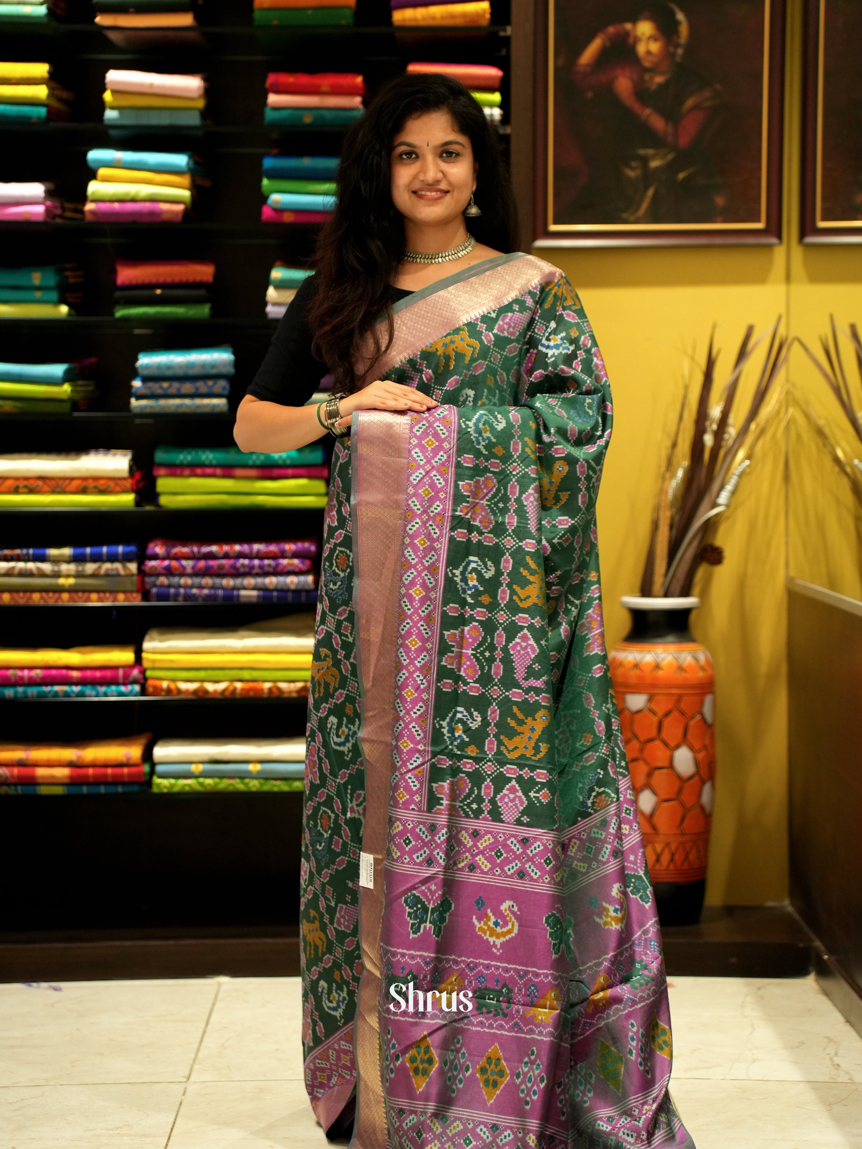 Green & Majenta - Semi Patola Saree - Shop on ShrusEternity.com