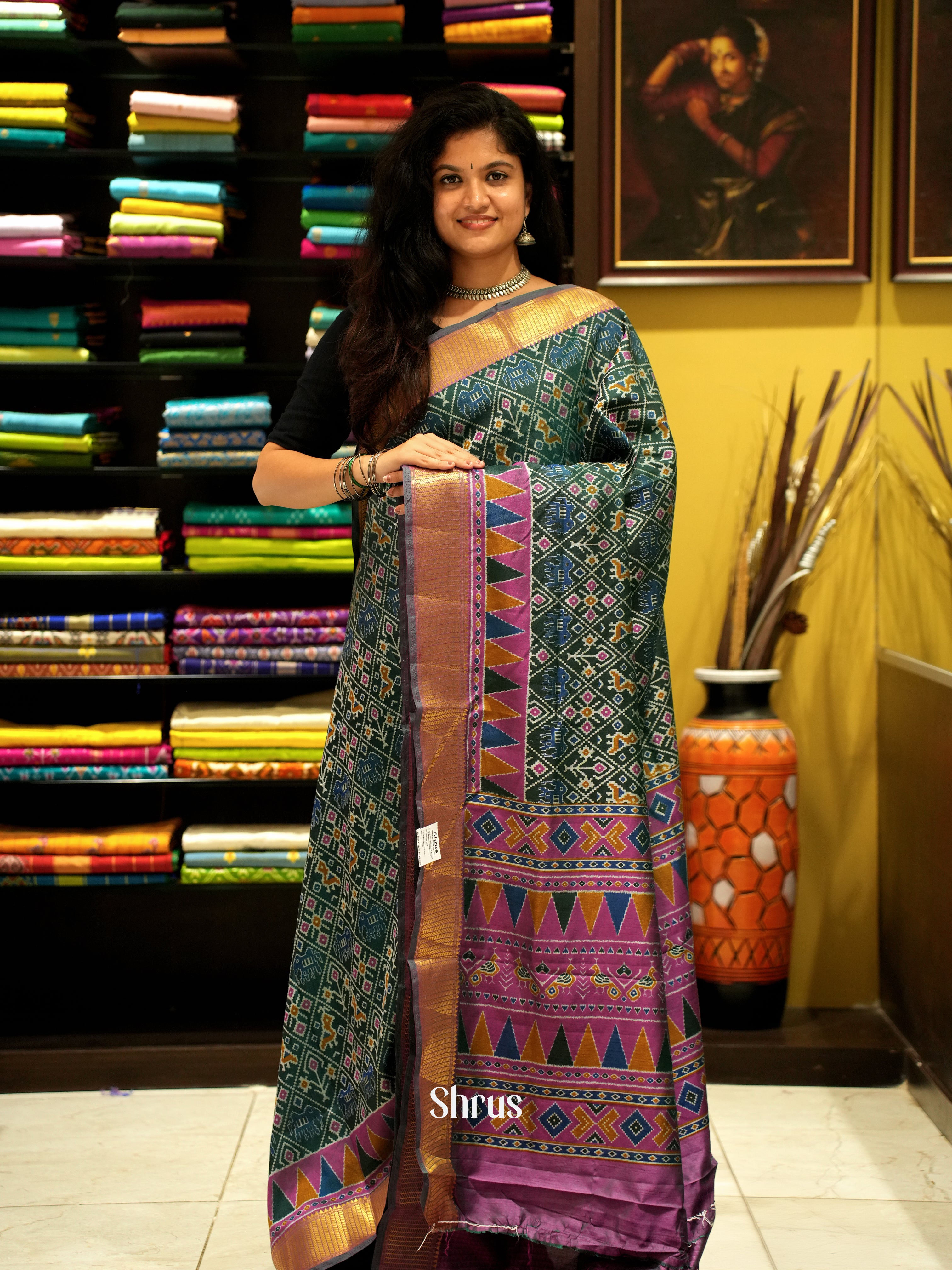 Green & Purple - Semi Patola Saree - Shop on ShrusEternity.com