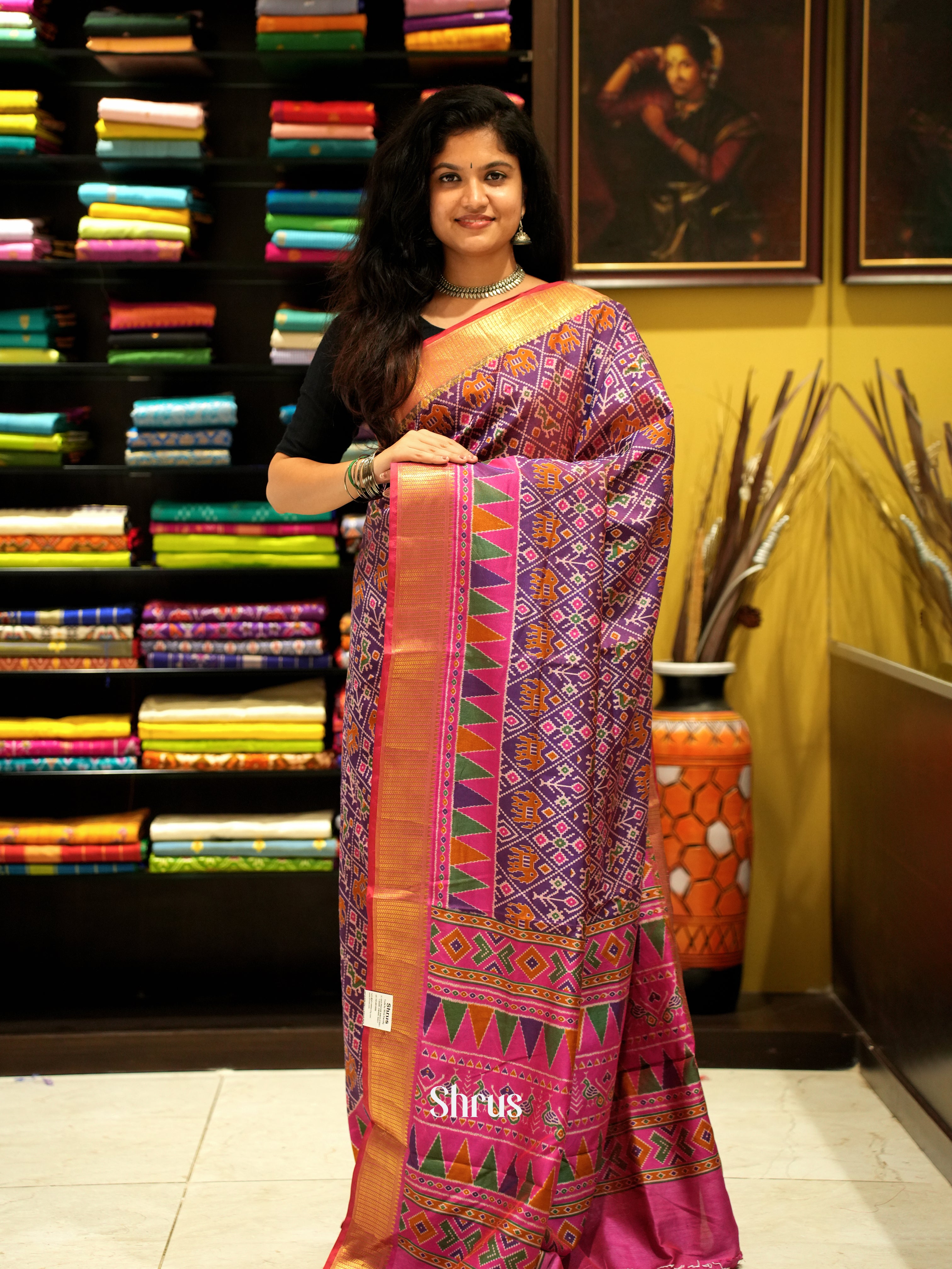 Purple & Pink - Semi Patola Saree - Shop on ShrusEternity.com
