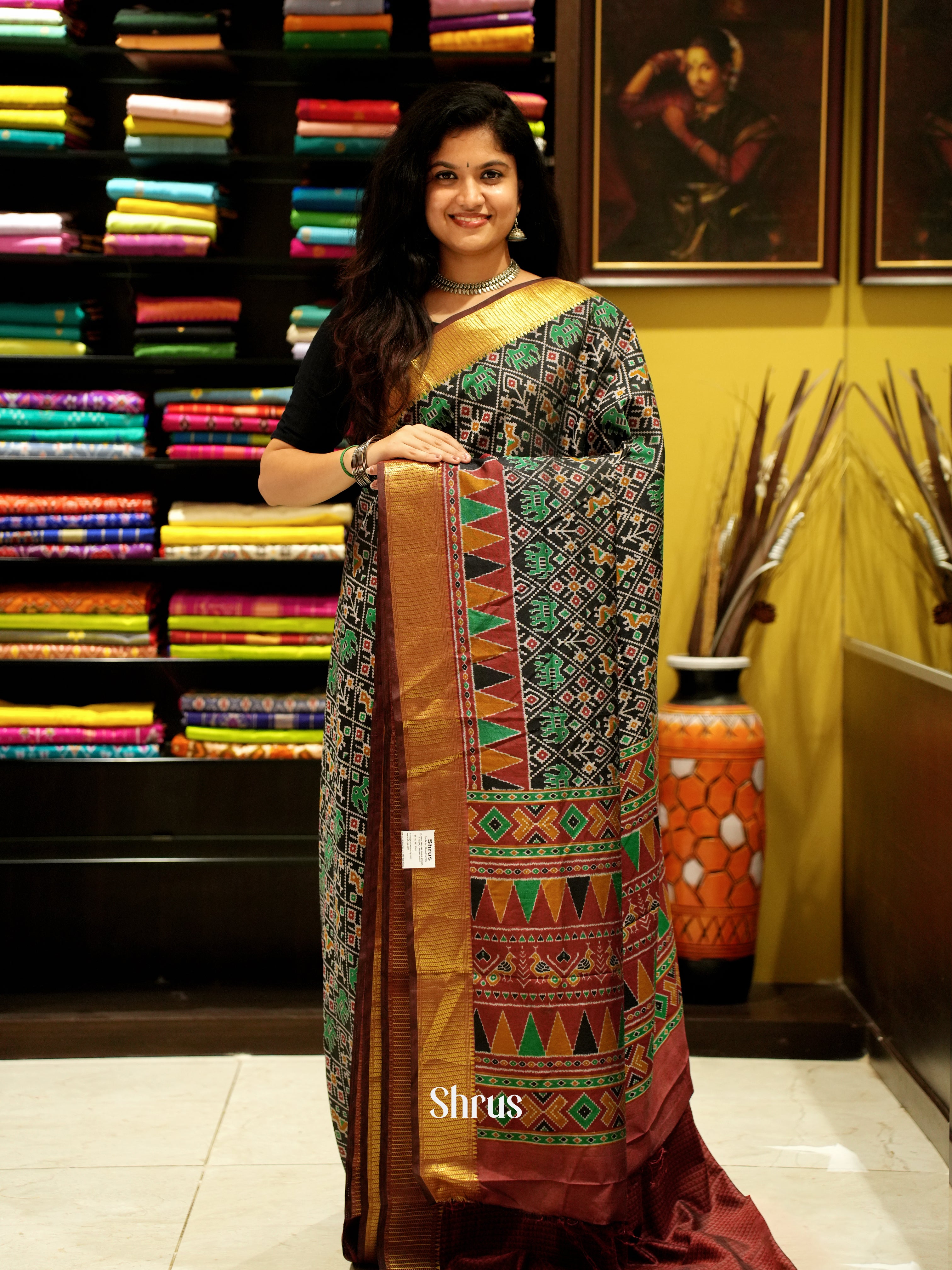 Black & Brown - Semi Patola Saree - Shop on ShrusEternity.com