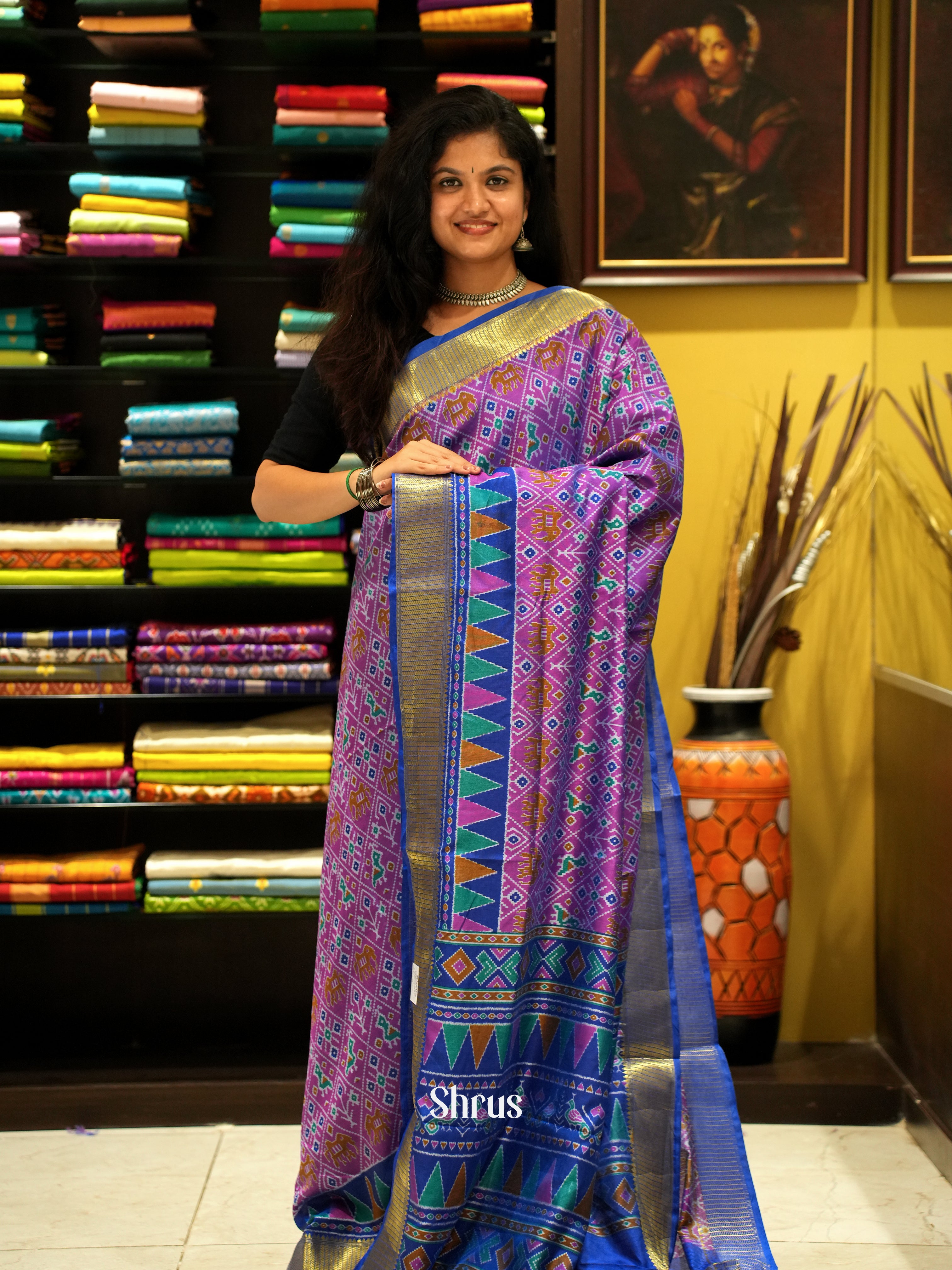 Purple & Blue - Semi Patola Saree - Shop on ShrusEternity.com