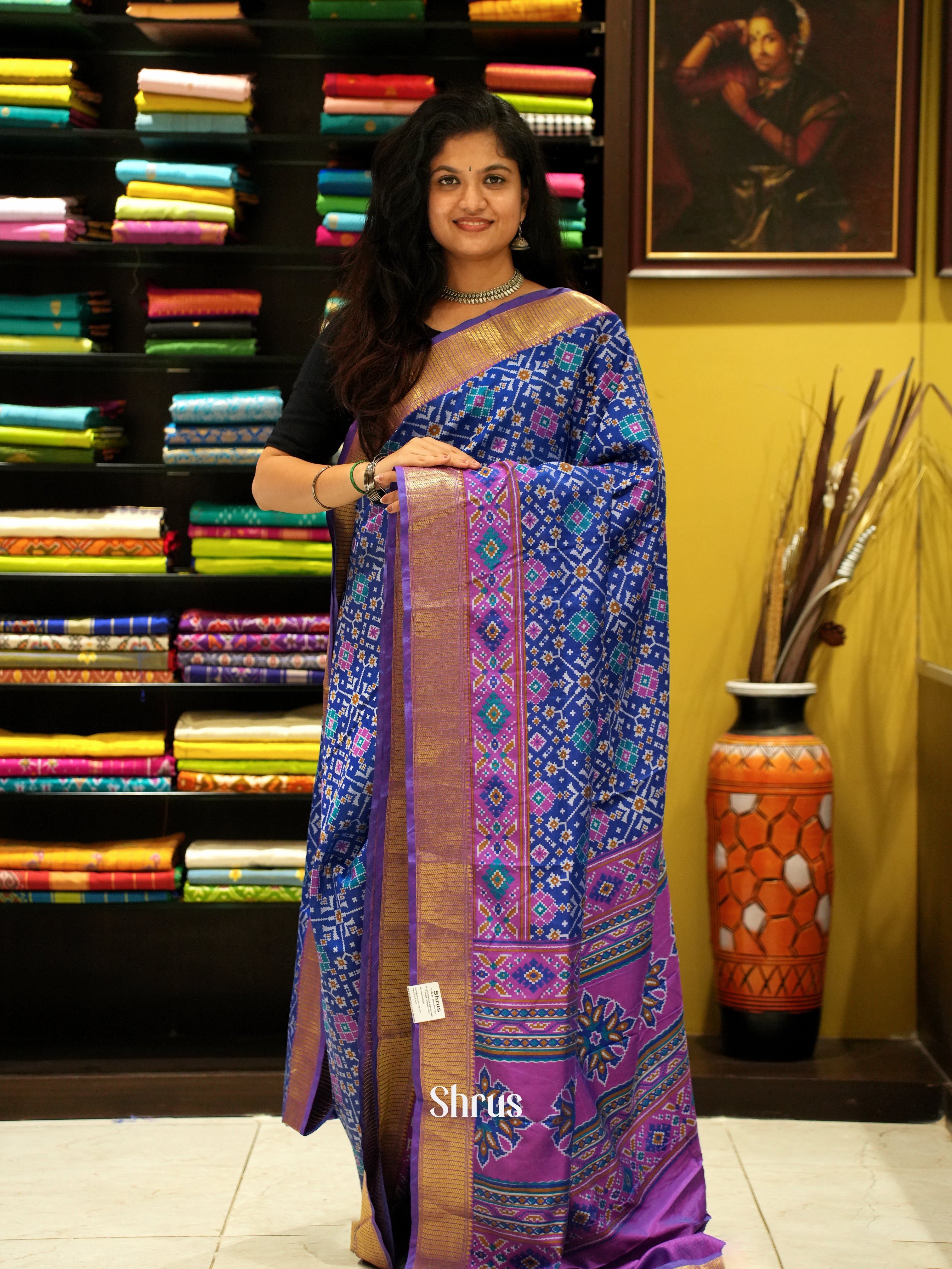 Blue & Purple - Semi Patola Saree - Shop on ShrusEternity.com