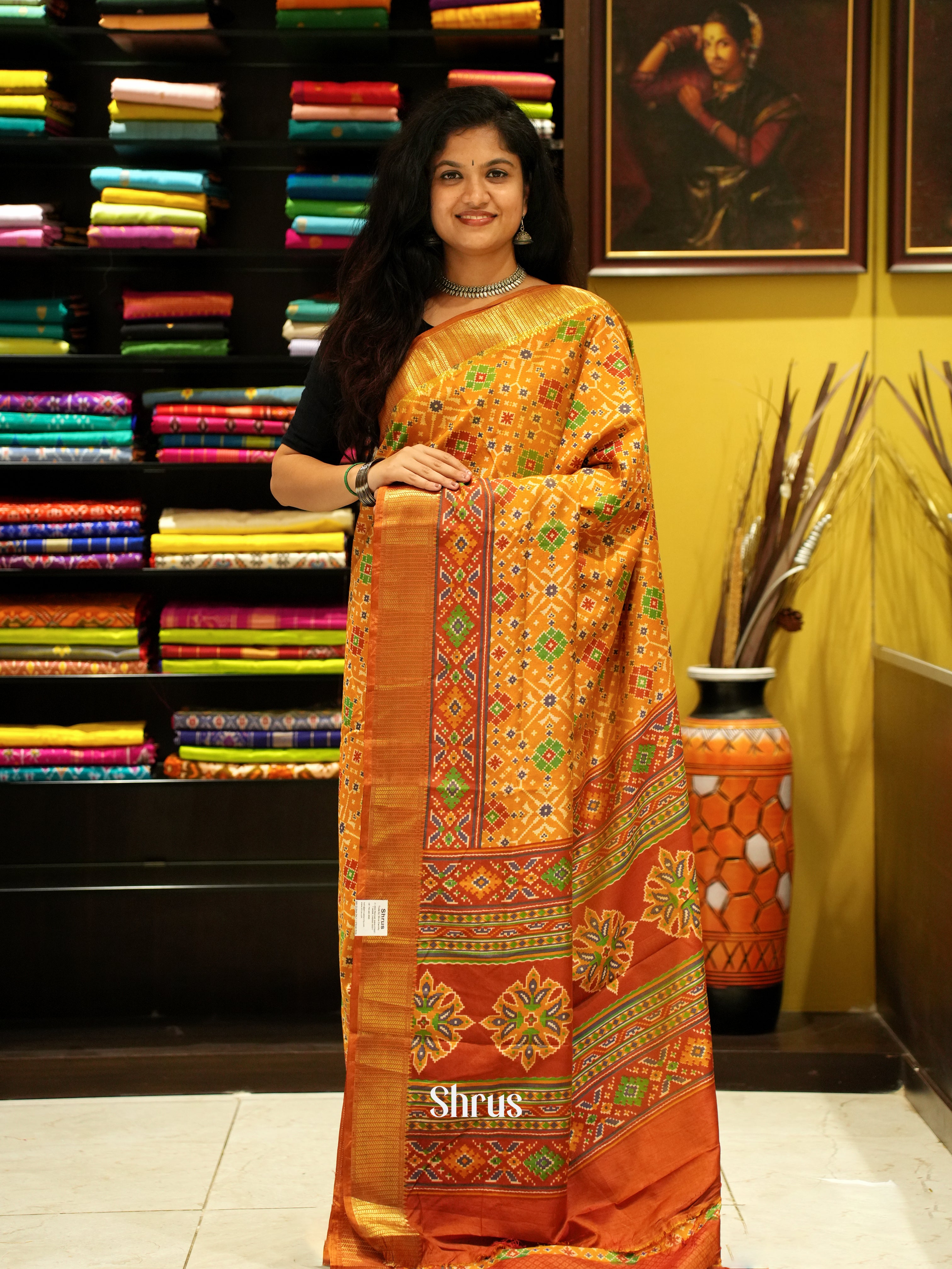 Mustard & Brick - Semi Patola Saree - Shop on ShrusEternity.com