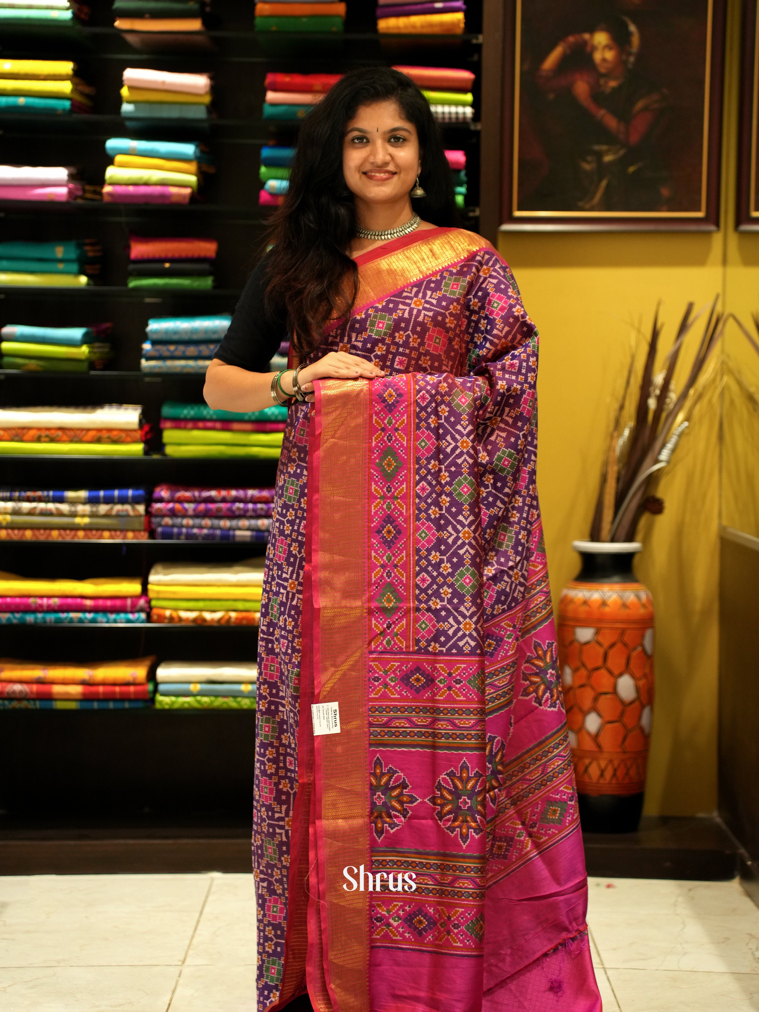 Purple & Pink - Semi Patola Saree - Shop on ShrusEternity.com