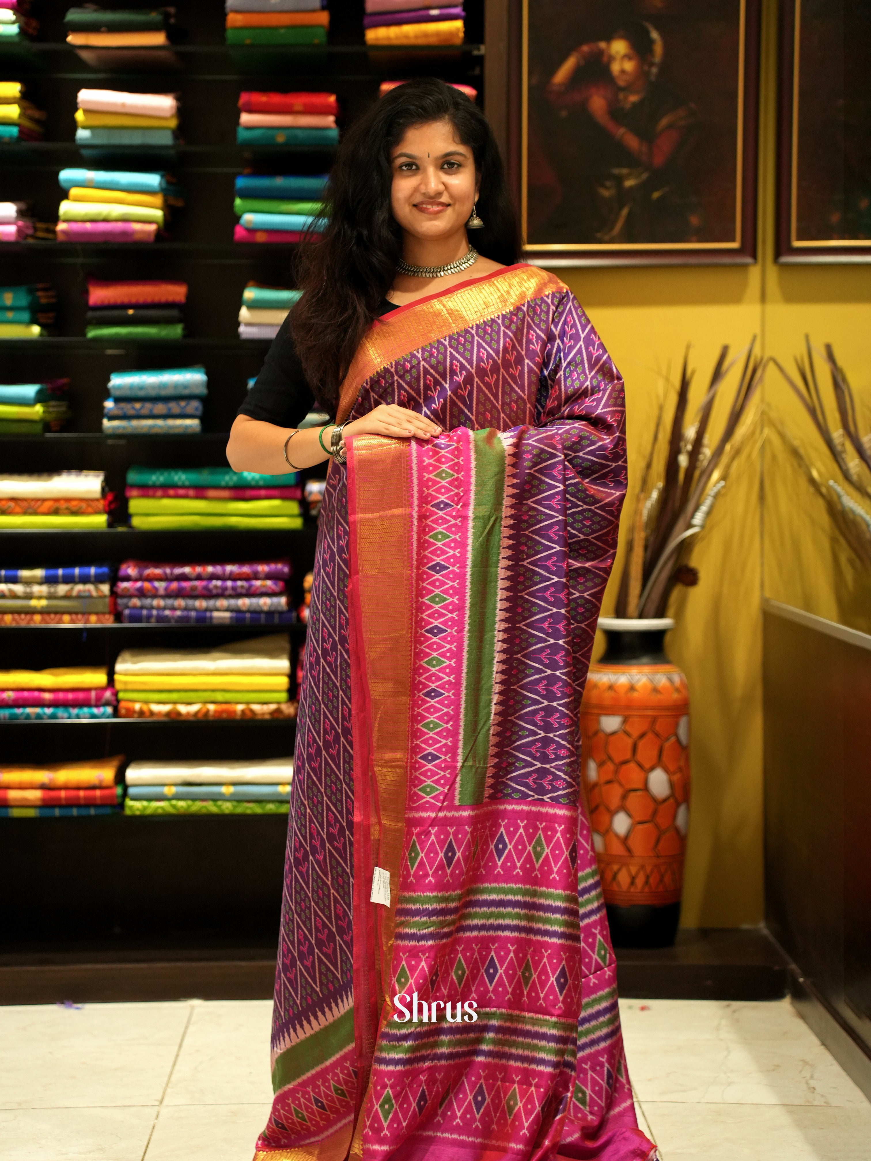 Violet & Pink - Semi Patola Saree - Shop on ShrusEternity.com