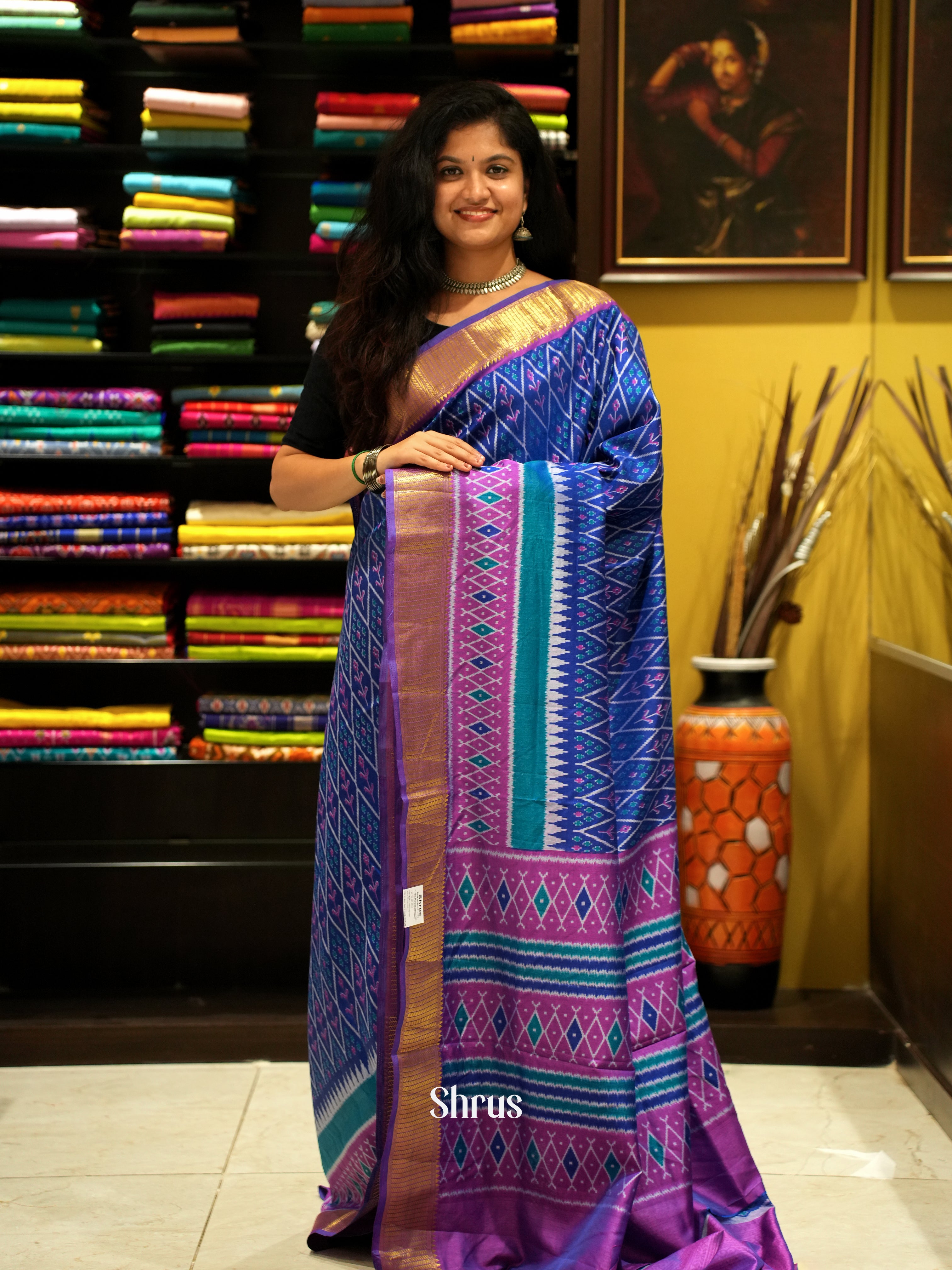 Blue & Purple - Semi Patola Saree - Shop on ShrusEternity.com