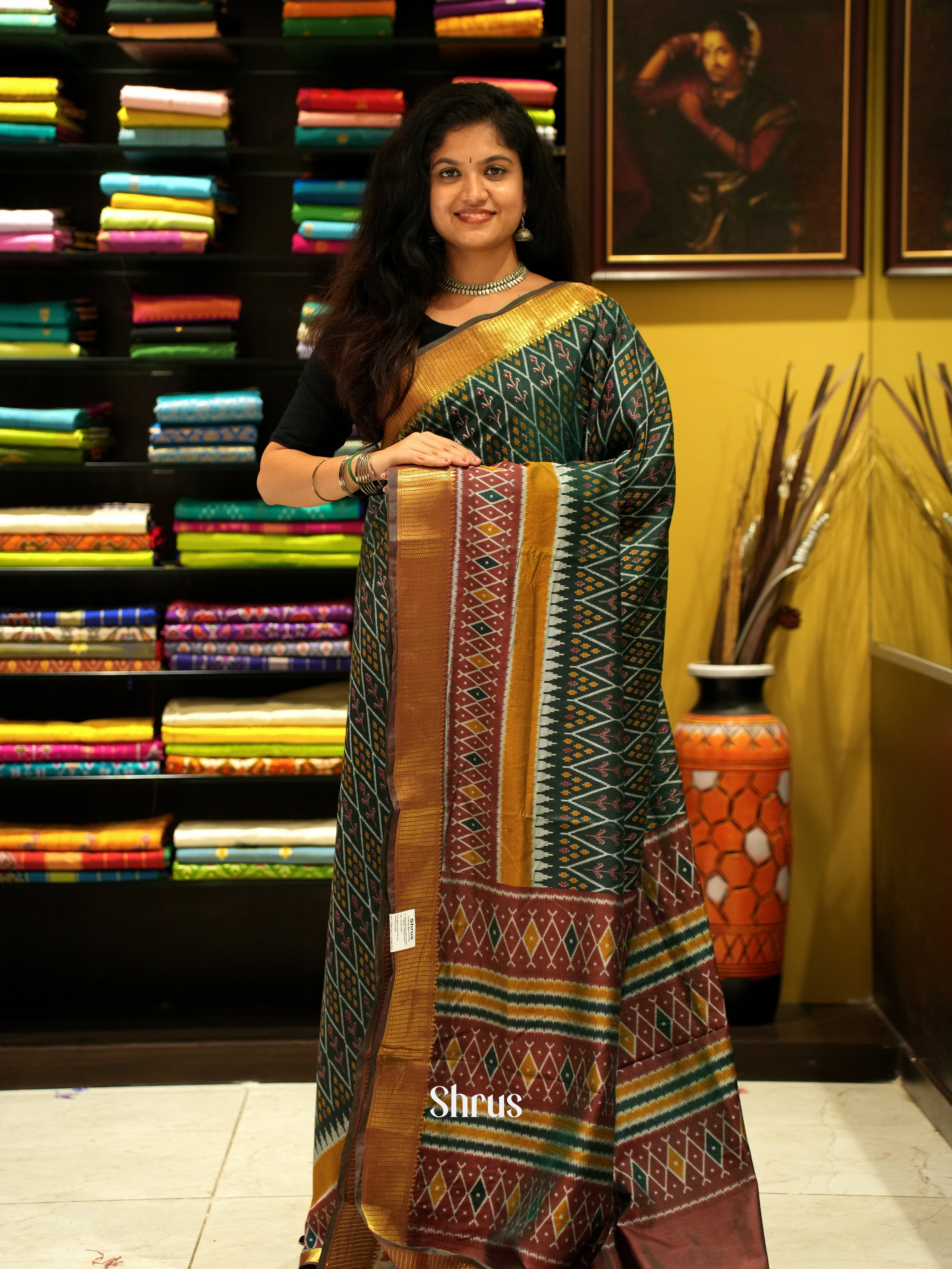 Green & Brown - Semi Patola Saree - Shop on ShrusEternity.com