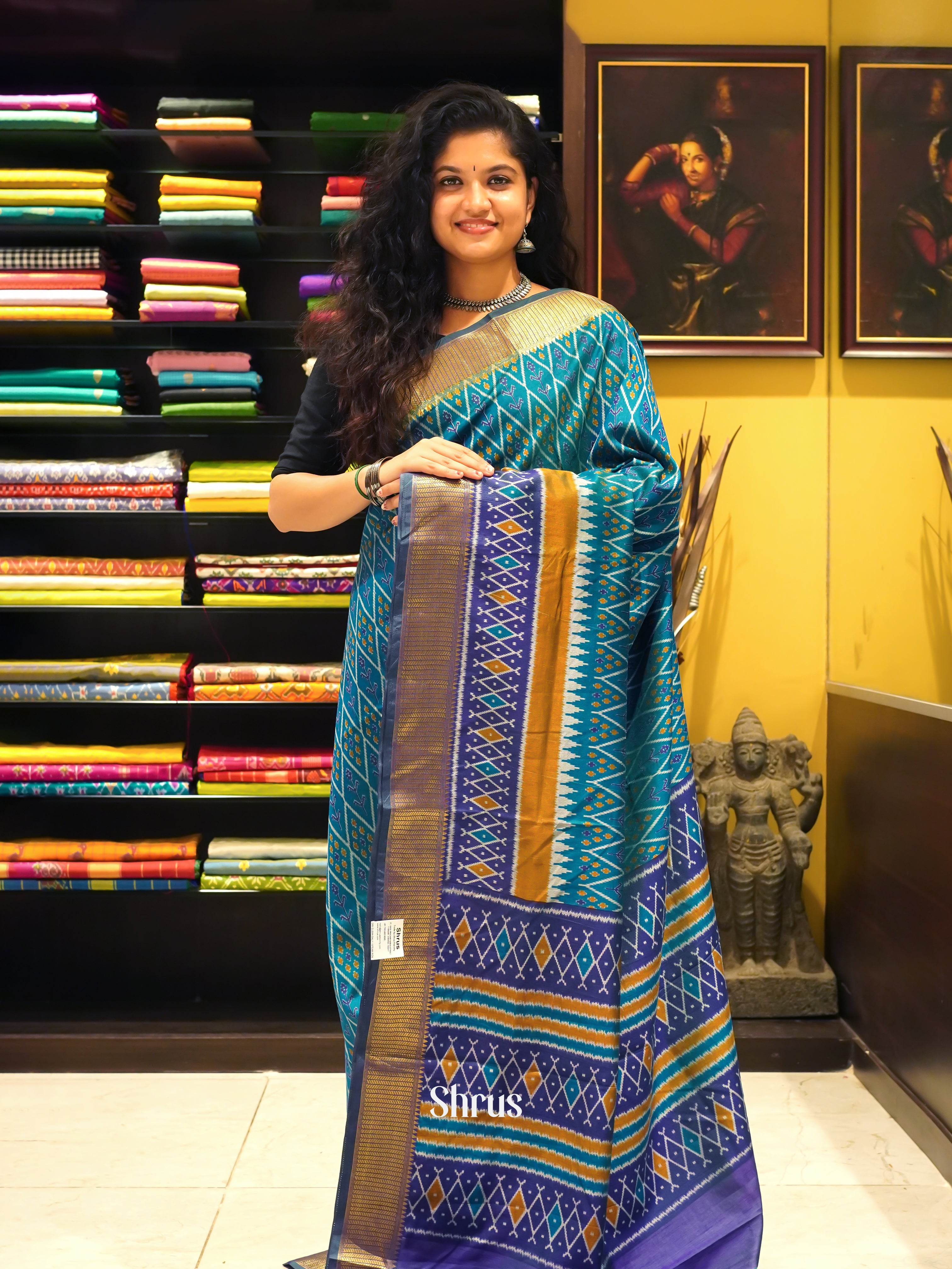 Teal & Purple- Semi Patola Saree - Shop on ShrusEternity.com