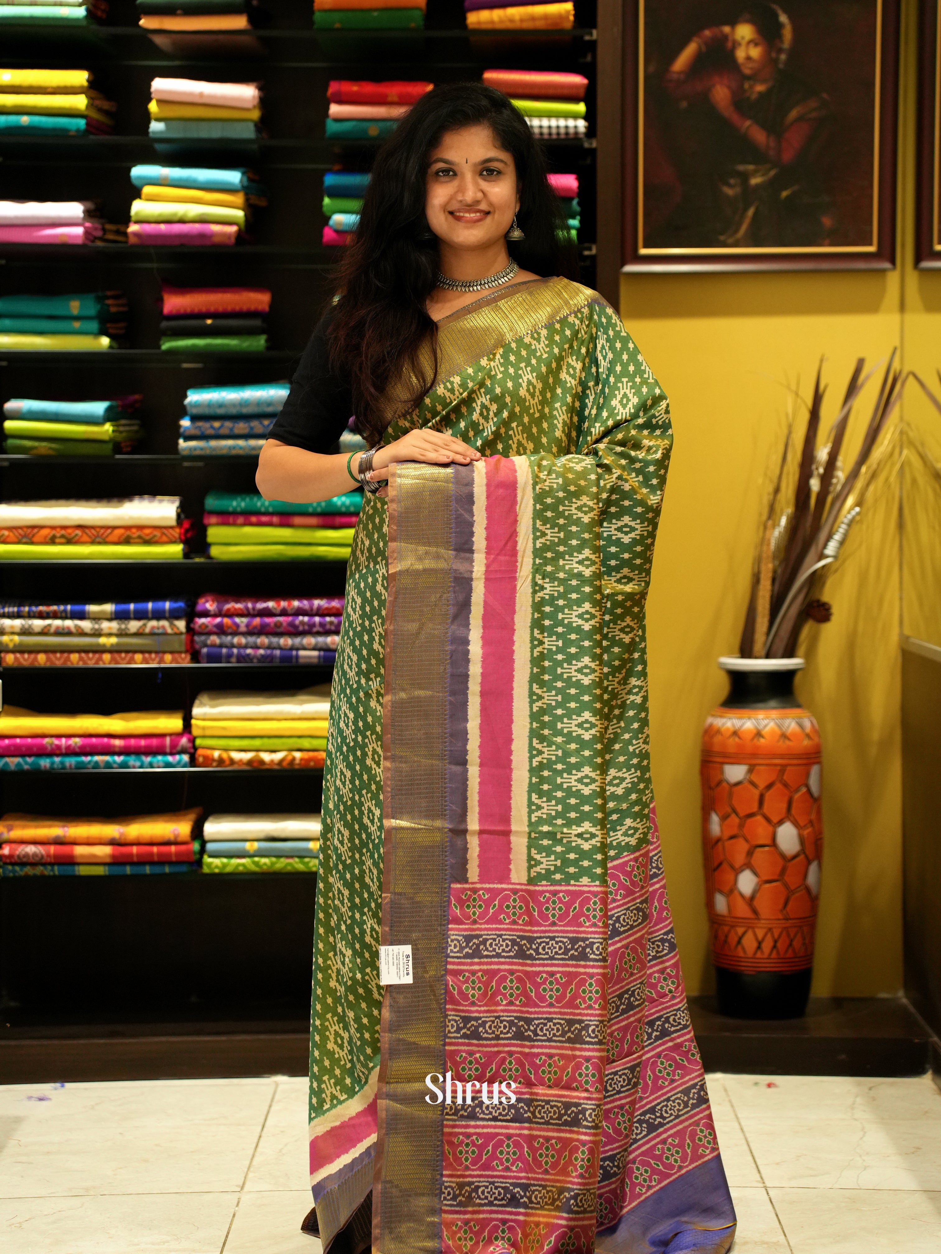 Green & Purple - Semi Patola Saree - Shop on ShrusEternity.com