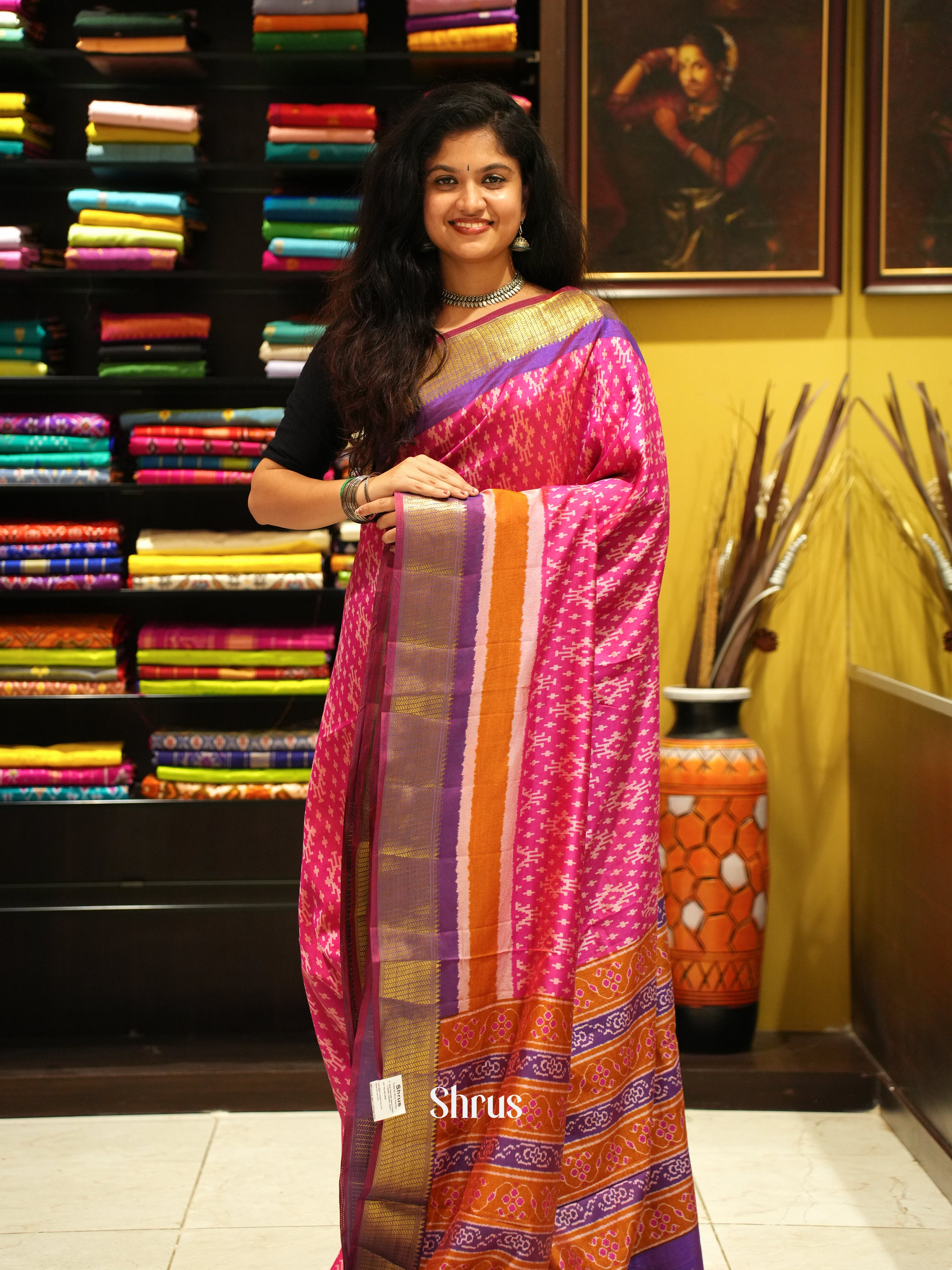 Pink & Purple - Semi Patola Saree - Shop on ShrusEternity.com