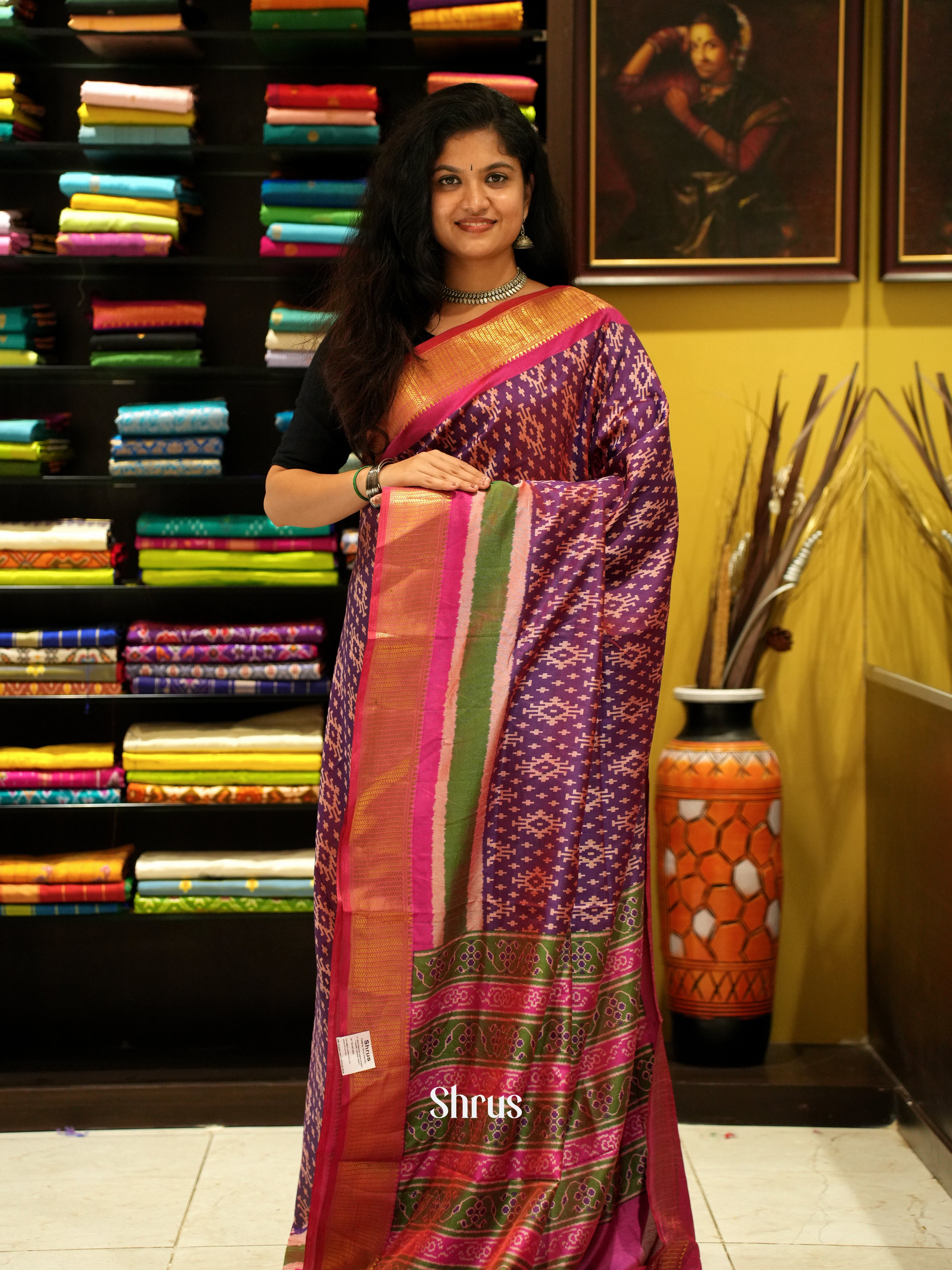 Purple & Pink - Semi Patola Saree - Shop on ShrusEternity.com