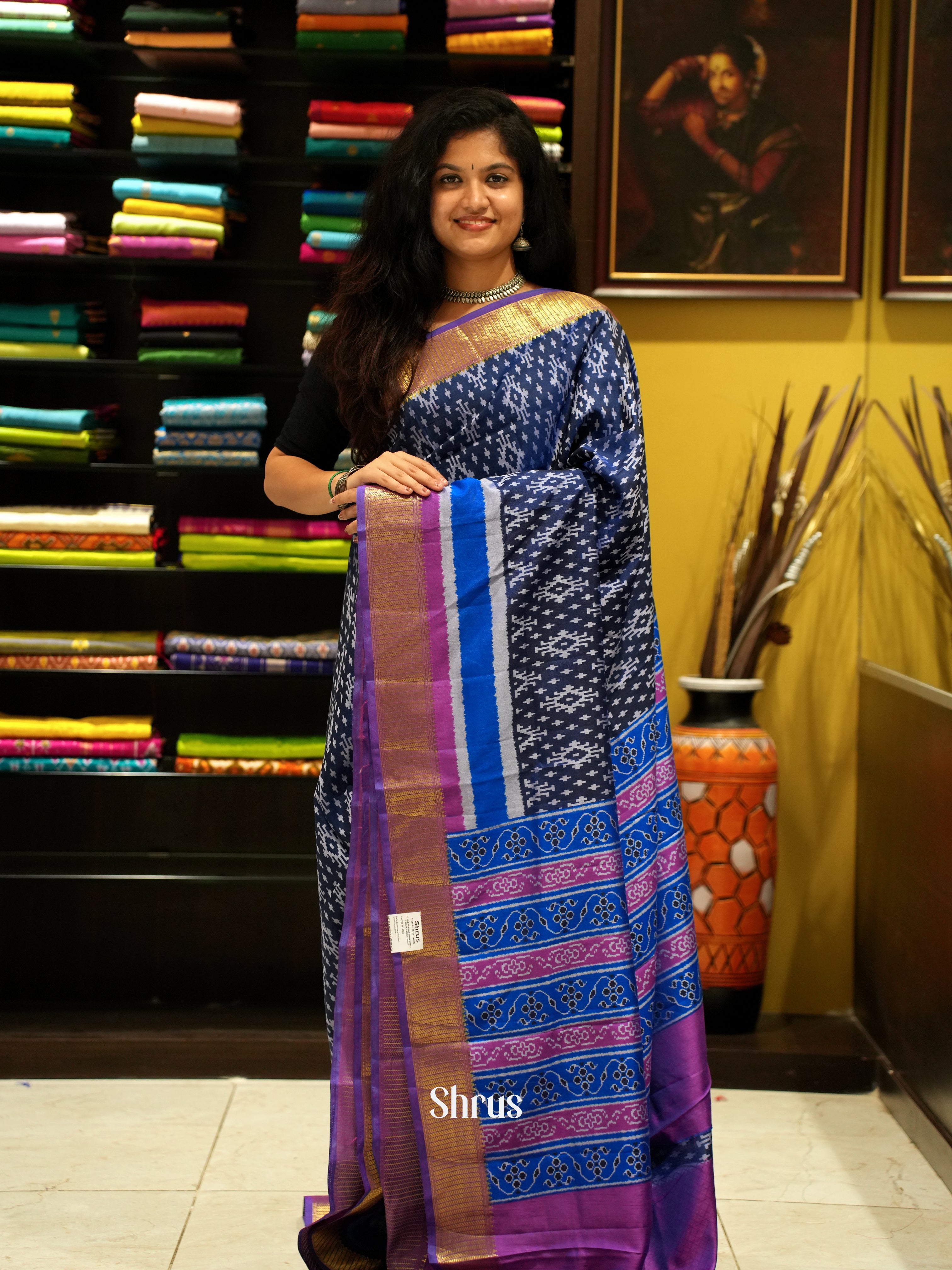 Blue & Purple - Semi Patola Saree - Shop on ShrusEternity.com