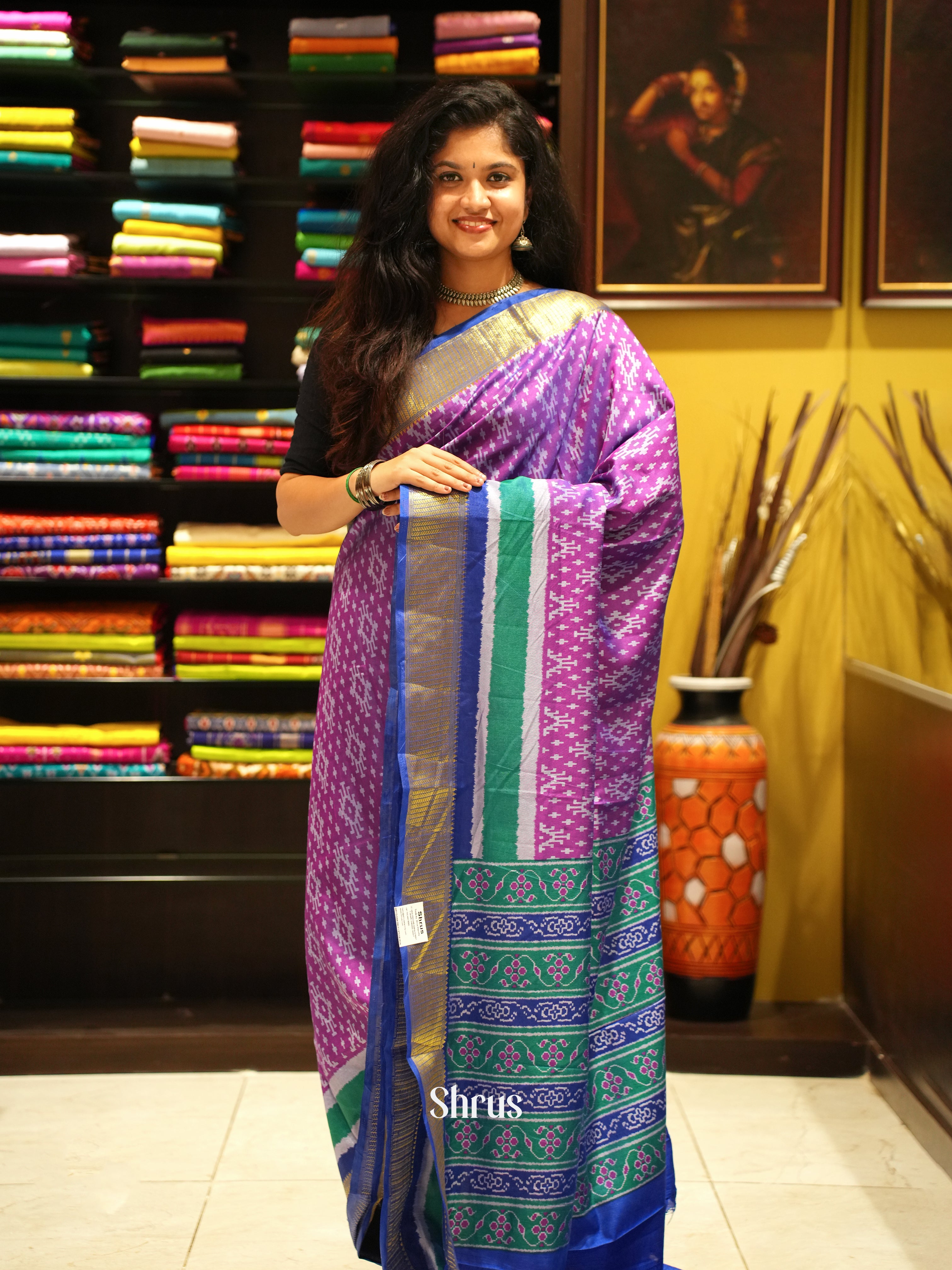 Purple & Blue - Semi Patola Saree - Shop on ShrusEternity.com