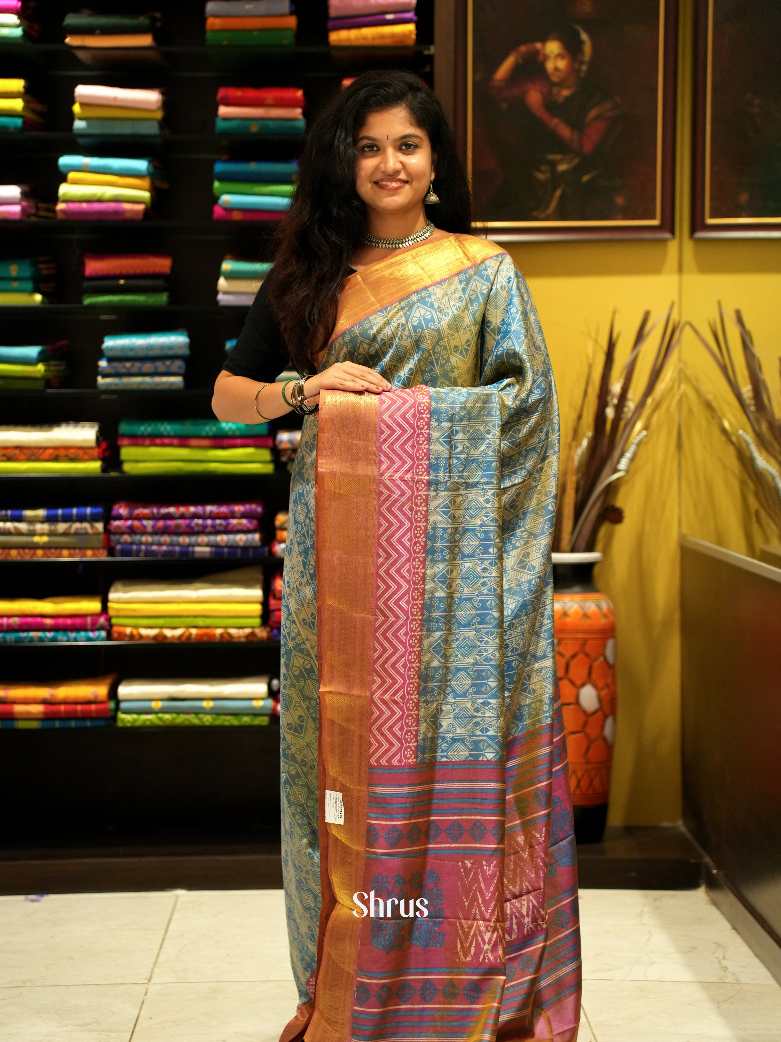 Blue & Brick - Semi Patola Saree - Shop on ShrusEternity.com