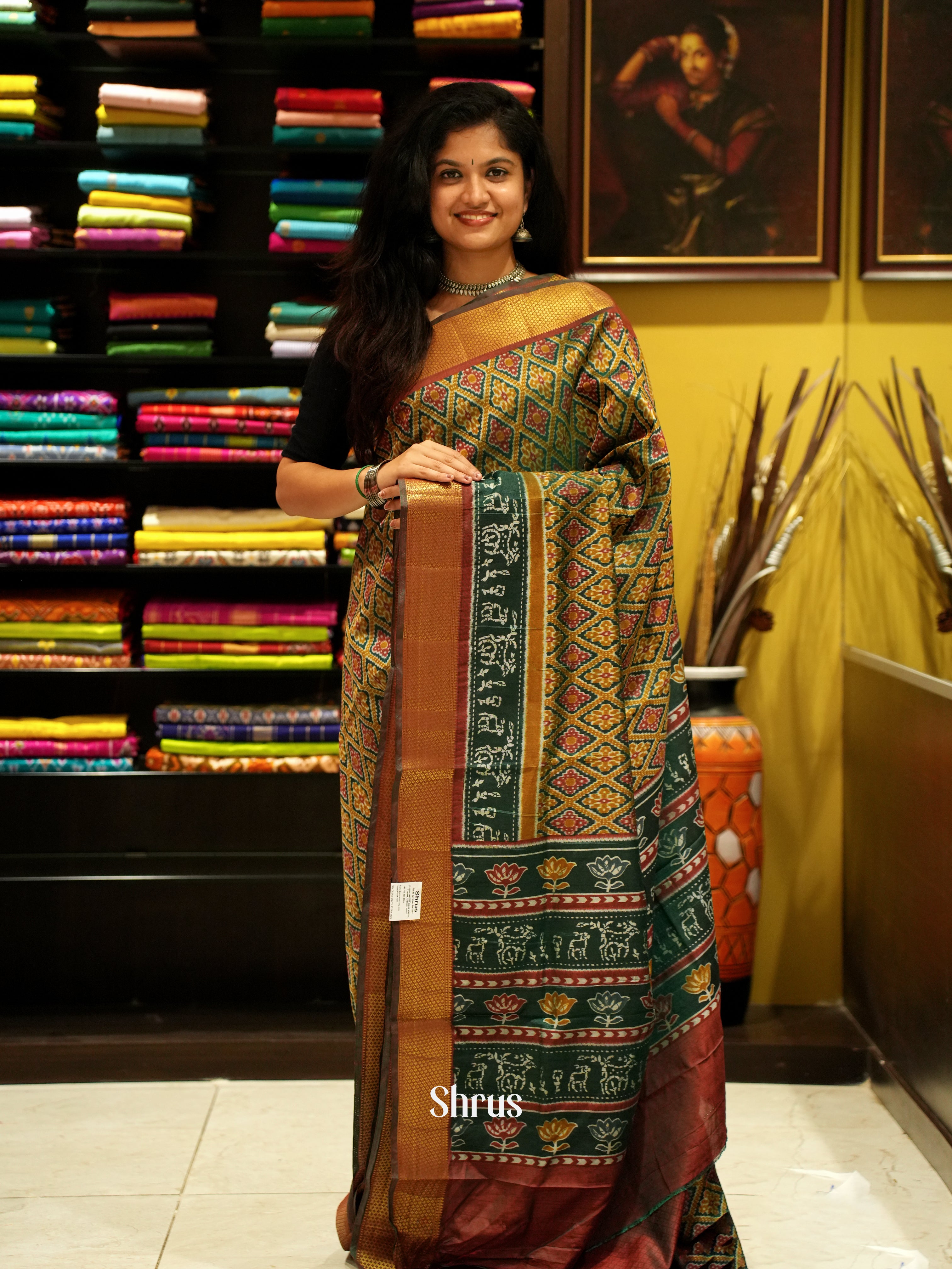 Green & Brown - Semi Patola Saree - Shop on ShrusEternity.com