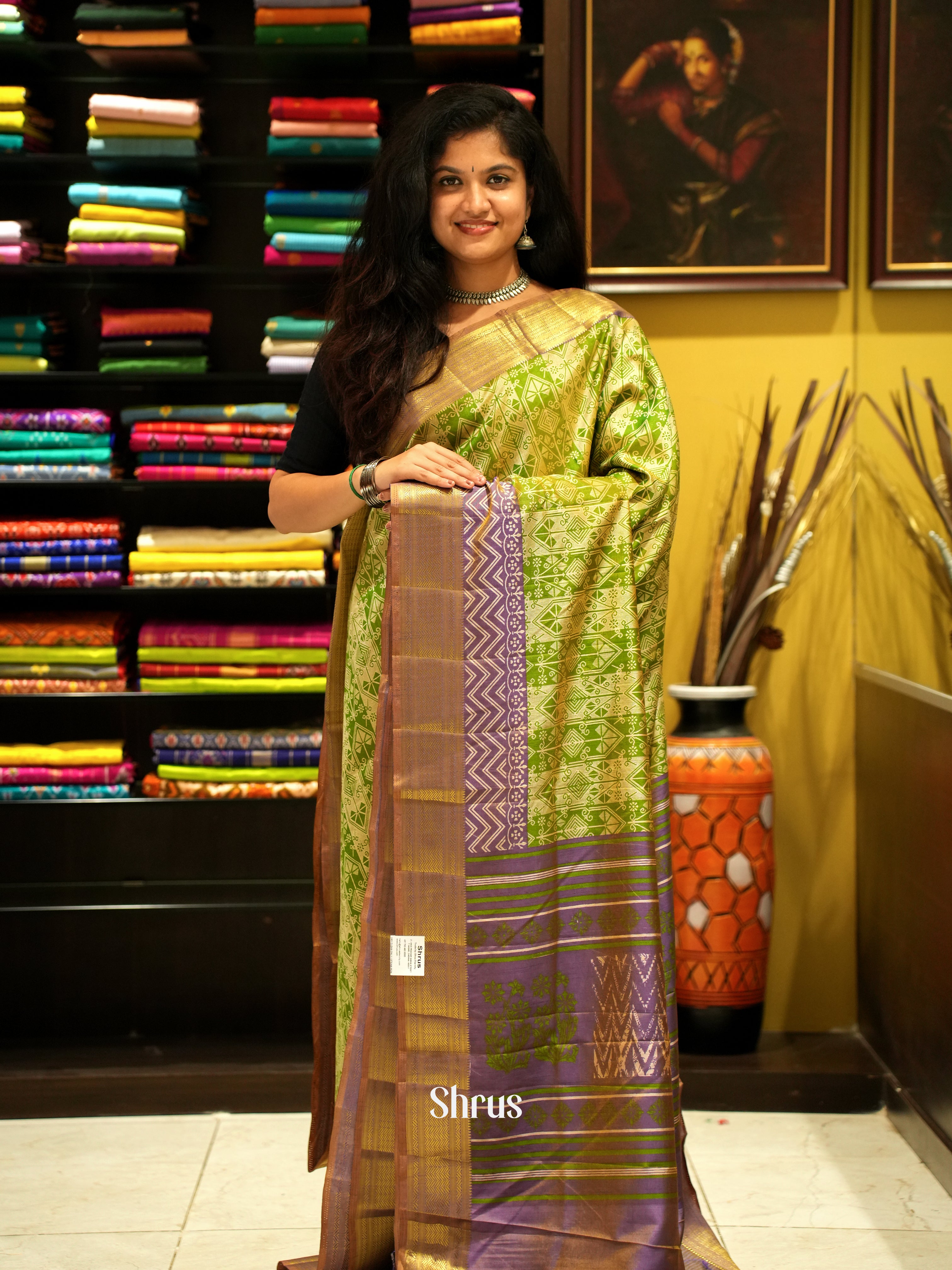 Green & Purple - Semi Patola Saree - Shop on ShrusEternity.com