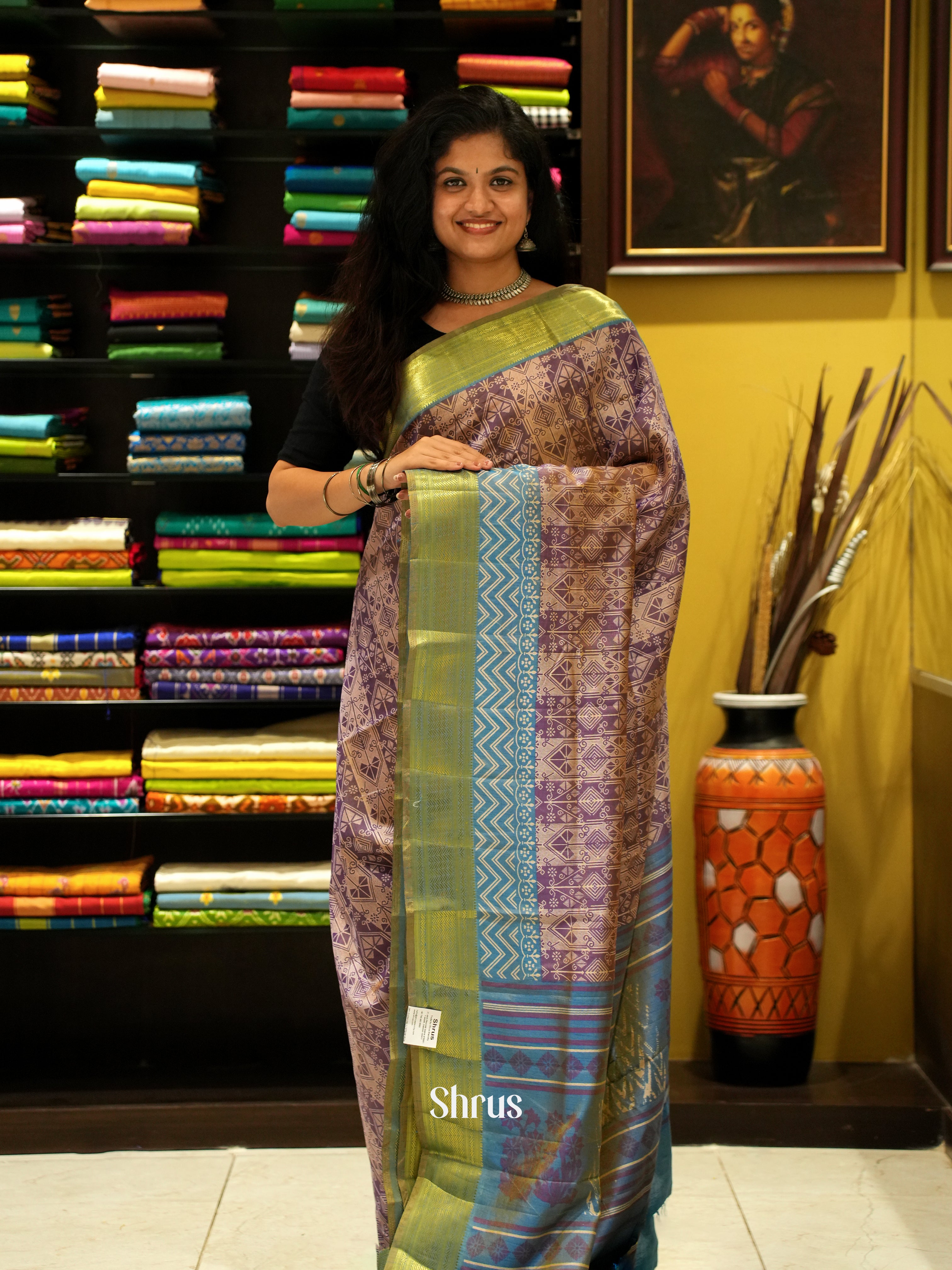 Purple & Blue - Semi Patola Saree - Shop on ShrusEternity.com