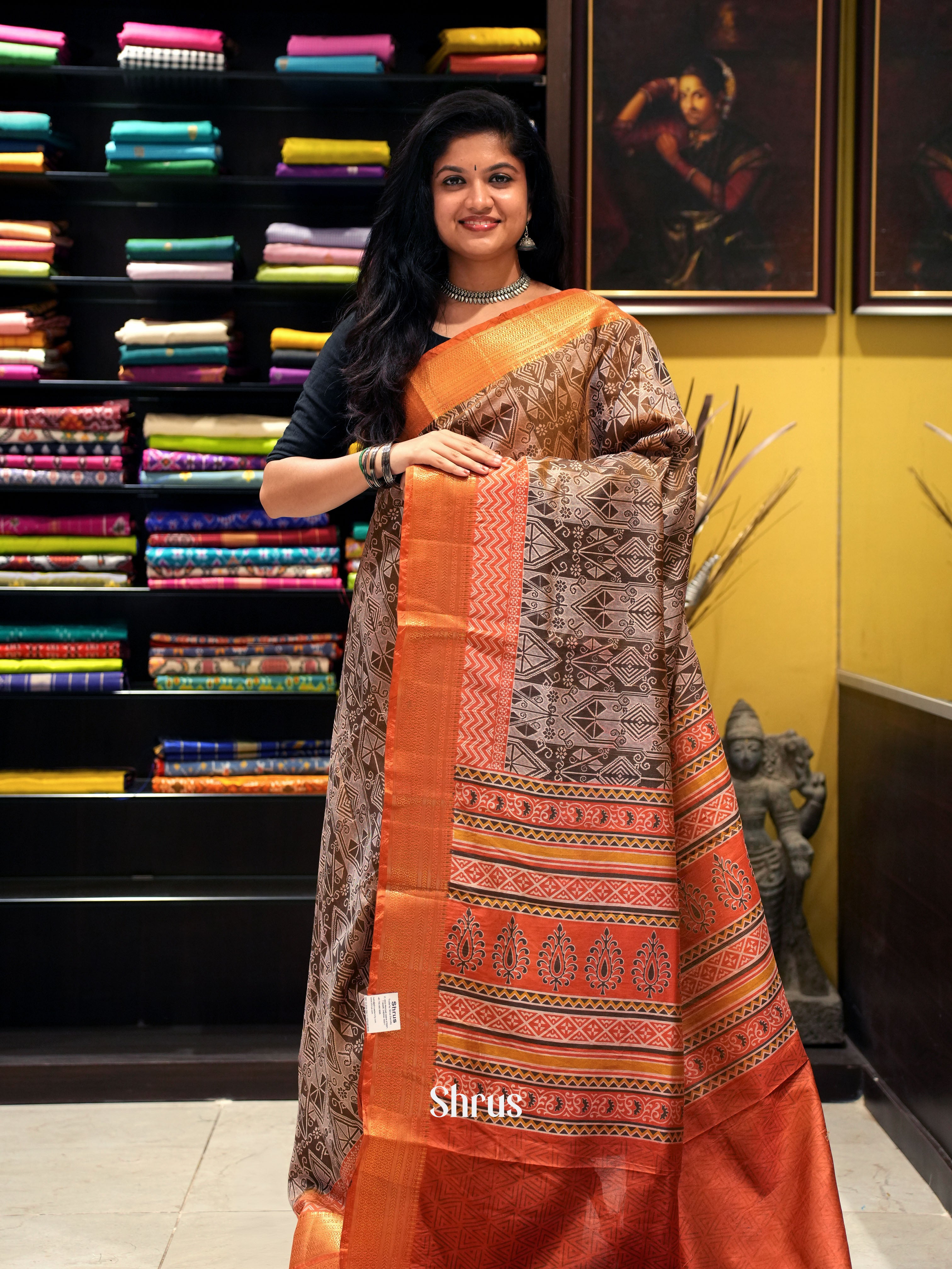 Brown & Brick - Semi Patola Saree - Shop on ShrusEternity.com