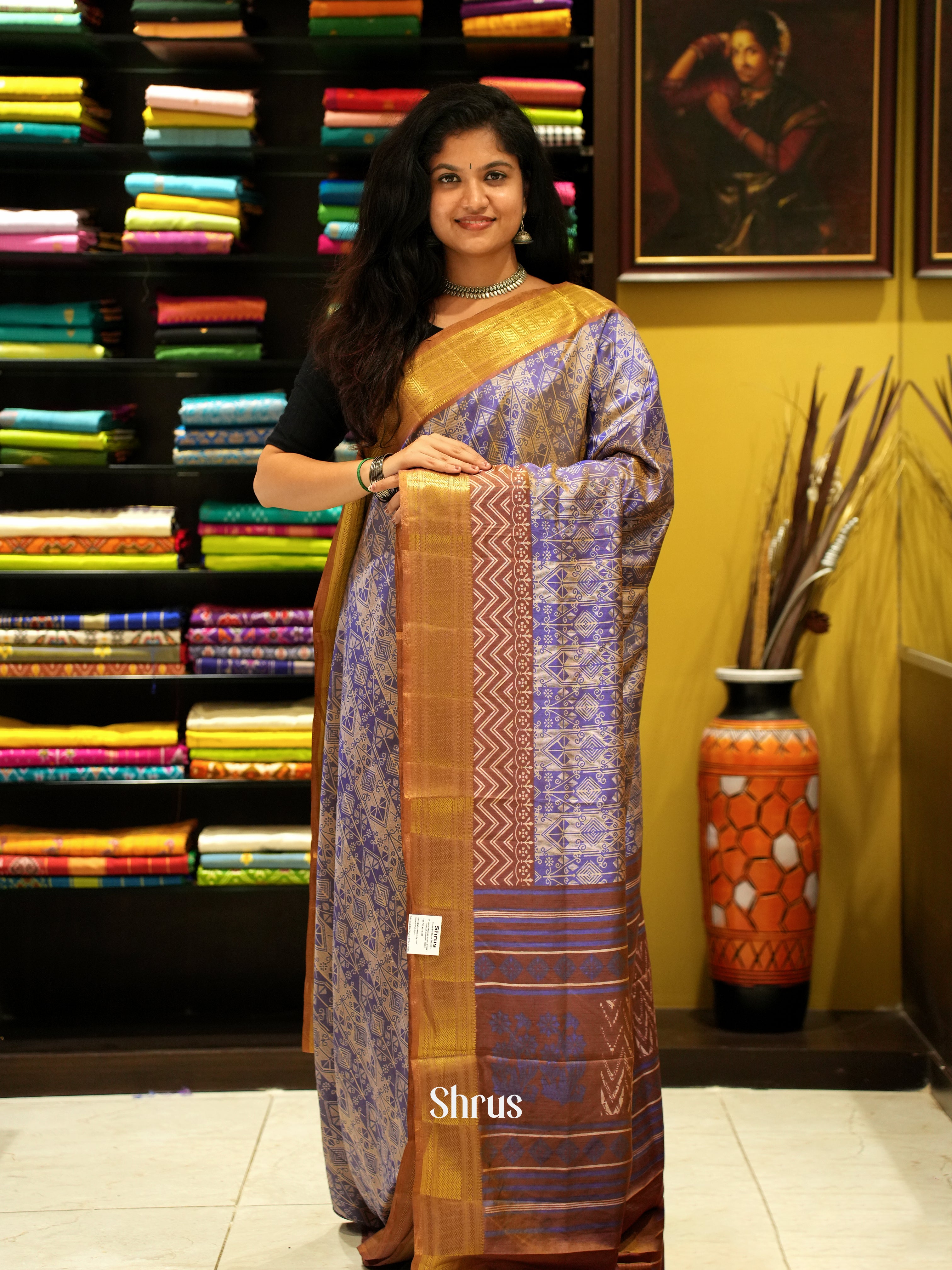 Purple & Brown - Semi Patola Saree - Shop on ShrusEternity.com